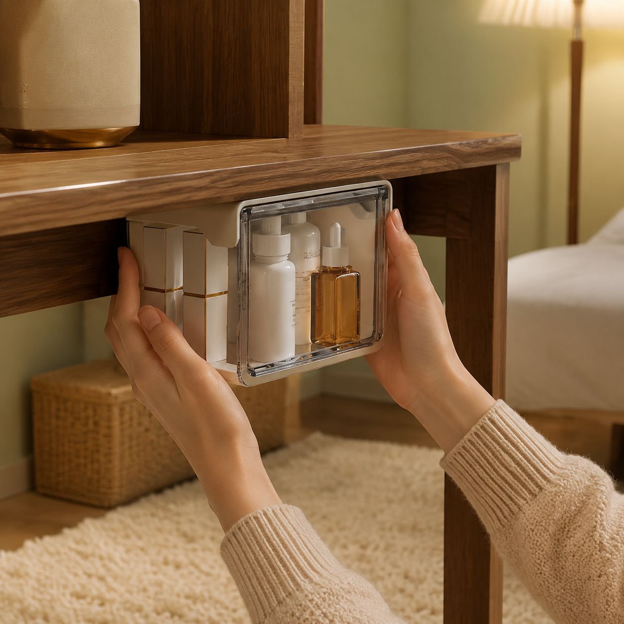 Under-Table Transparent Storage Box, 33° Tilt for Easy Access, Simple Installation