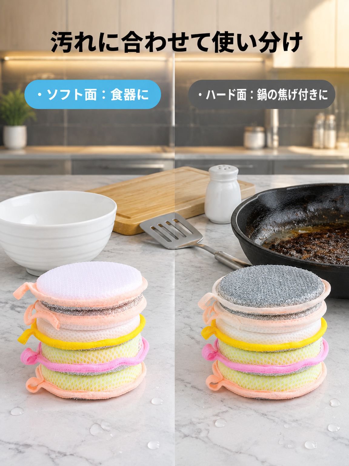 両面丸型食器洗いスポンジブラシ