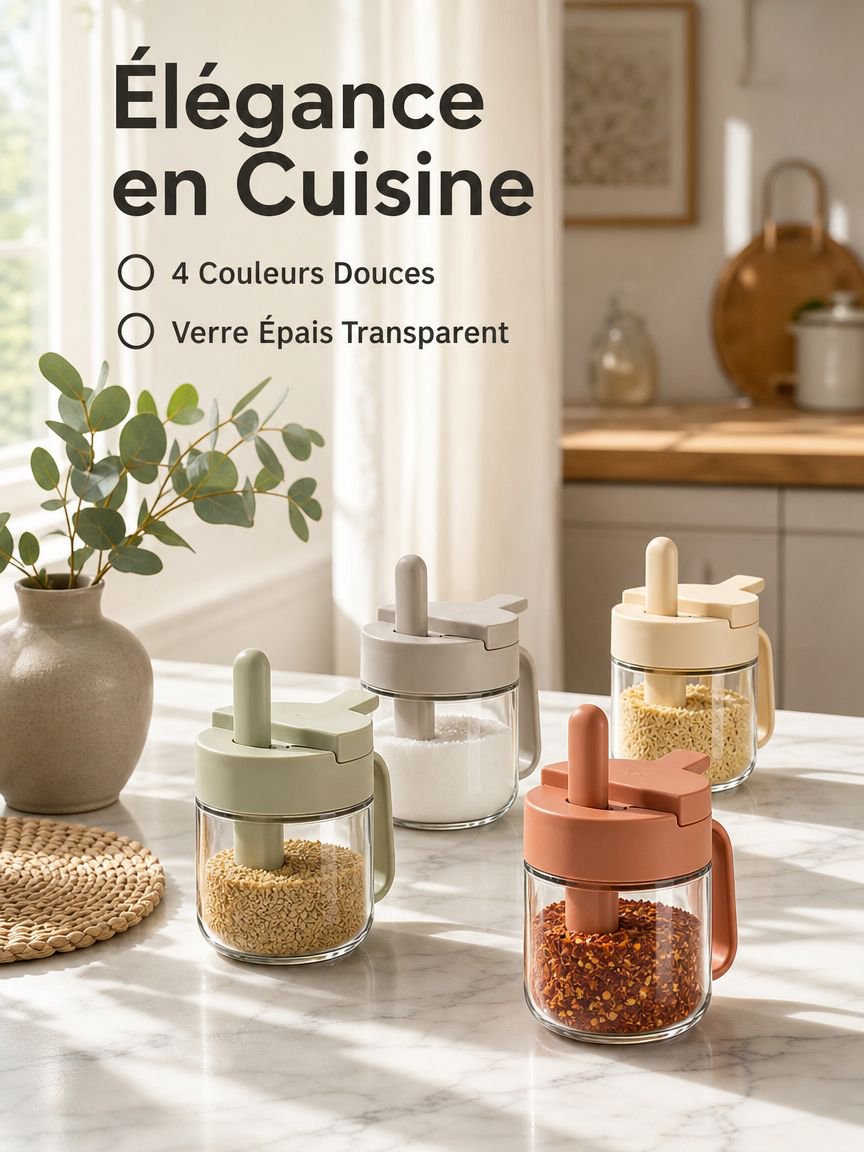 Bouteille de rangement de cuisine à ouverture/fermeture, pot à épices séparé