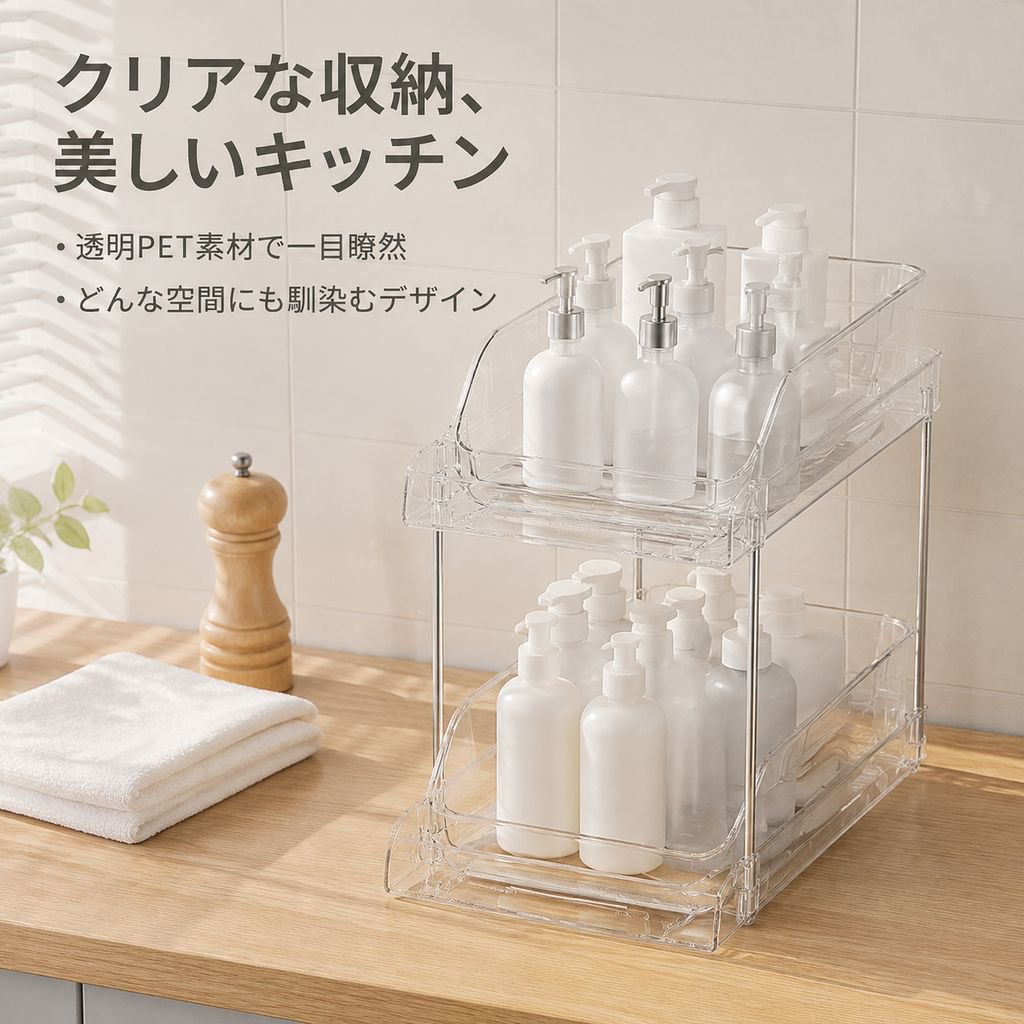 キッチンカウンター用の二段式引き出し式カップホルダー