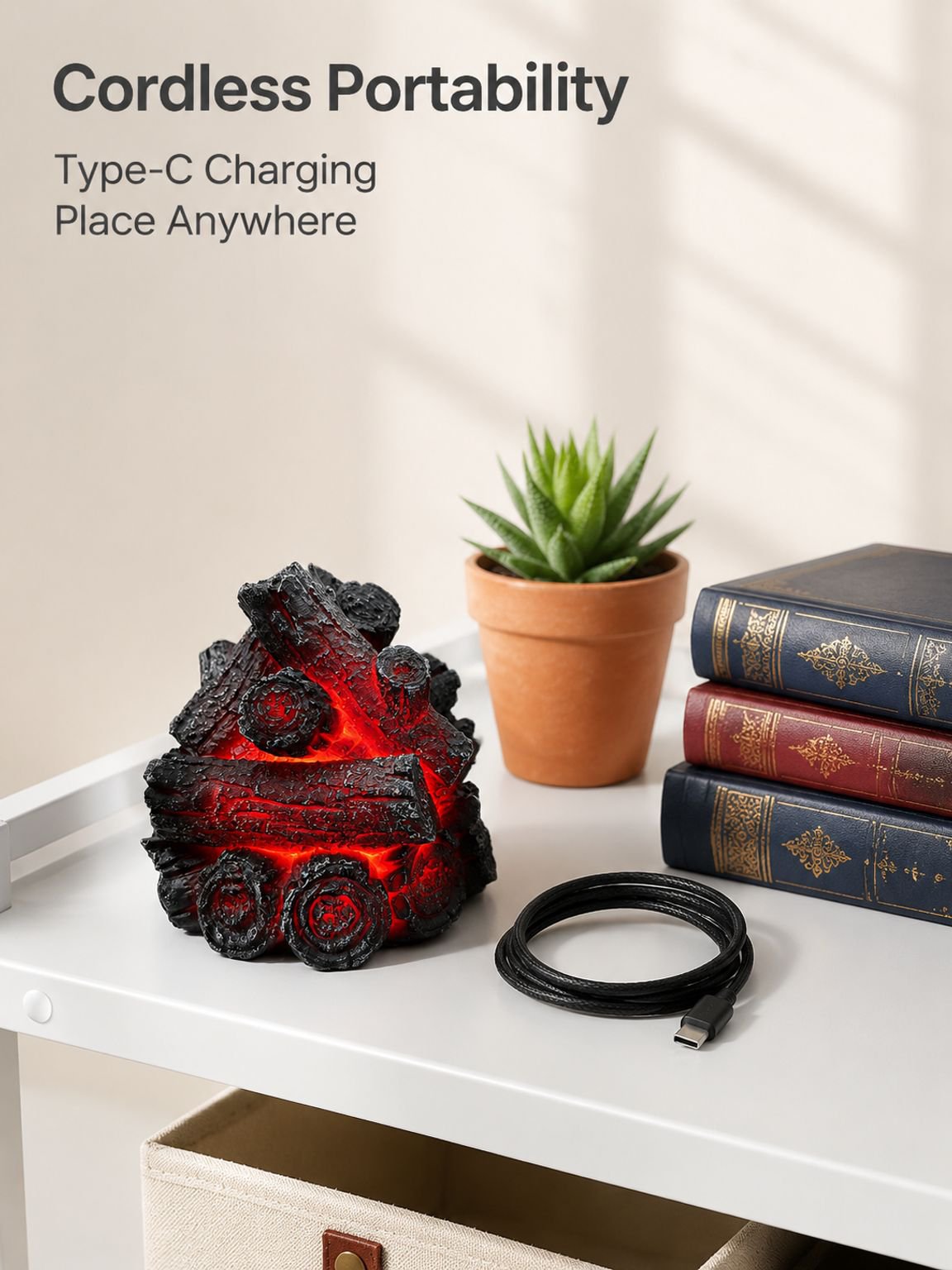 Modern Minimalist Style Resin Charcoal LED Ambient Lamp, Battery Powered, C Type