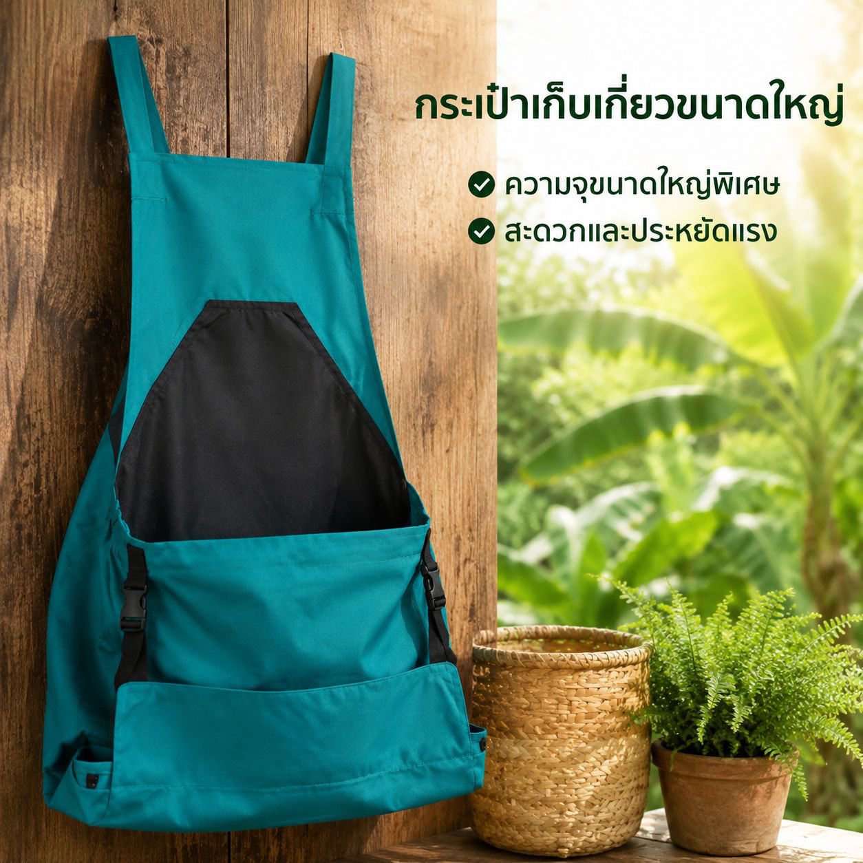 ผ้ากันเปื้อนสำหรับเก็บเกี่ยวผลผลิตในสวน มีกระเป๋าขนาดใหญ่ ผ้ากันเปื้อนทำสวน