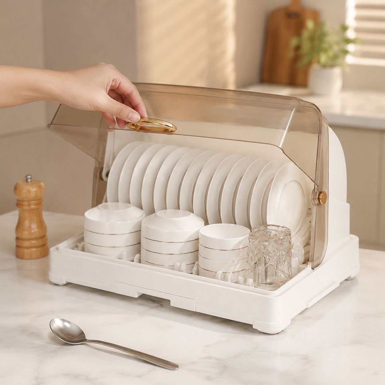 Large Capacity Double-Layer Kitchen Bowl and Chopstick Storage Box with Lid
