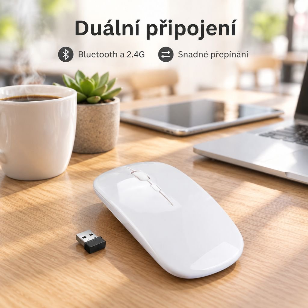 Bezdrátová tichá Bluetooth myš s duálním režimem a podsvícením