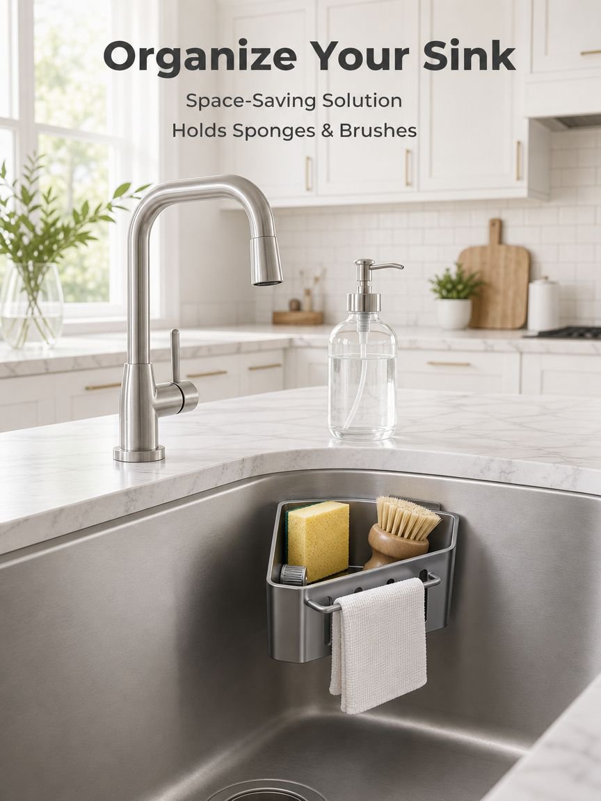 Kitchen Sink Suction Drain Storage Rack, Wall-mounted Cloth & Sponge Organizer