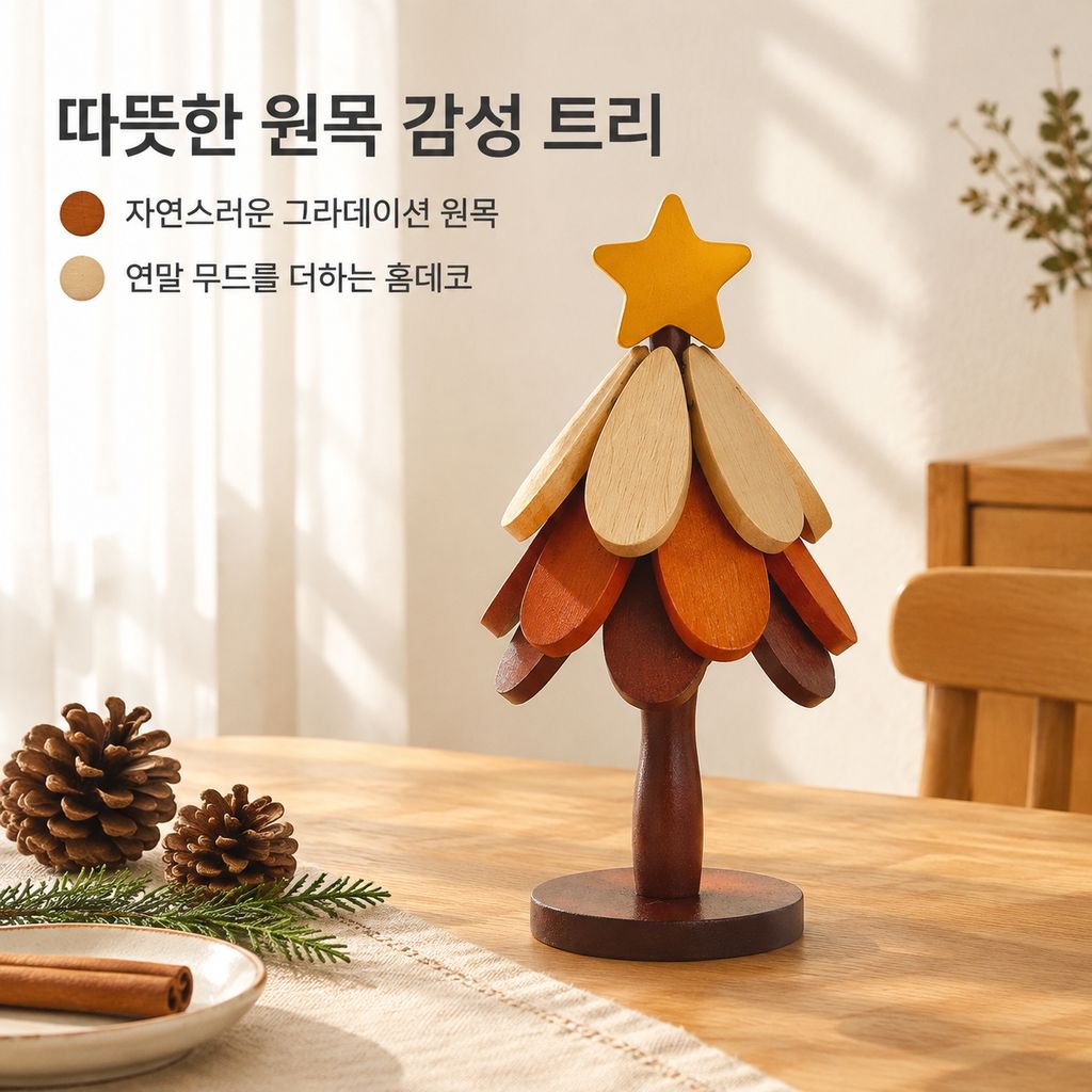 트리형 우드 냄비받침 크리스마스트리 내열 컵받침 방열 테이블 장식