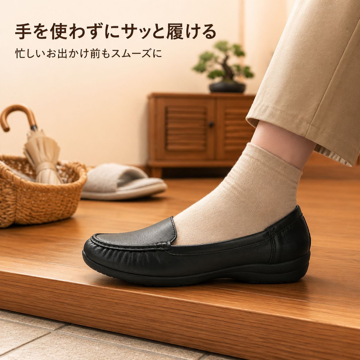 ママ向けソフトレザーぺたんこシューズ