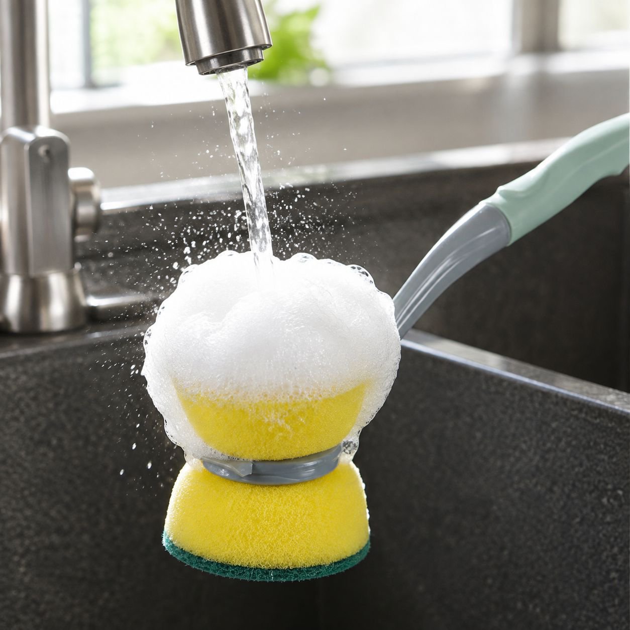 Multi-functional Long Handle Sponge Pot Brush Dish Cleaning Tool