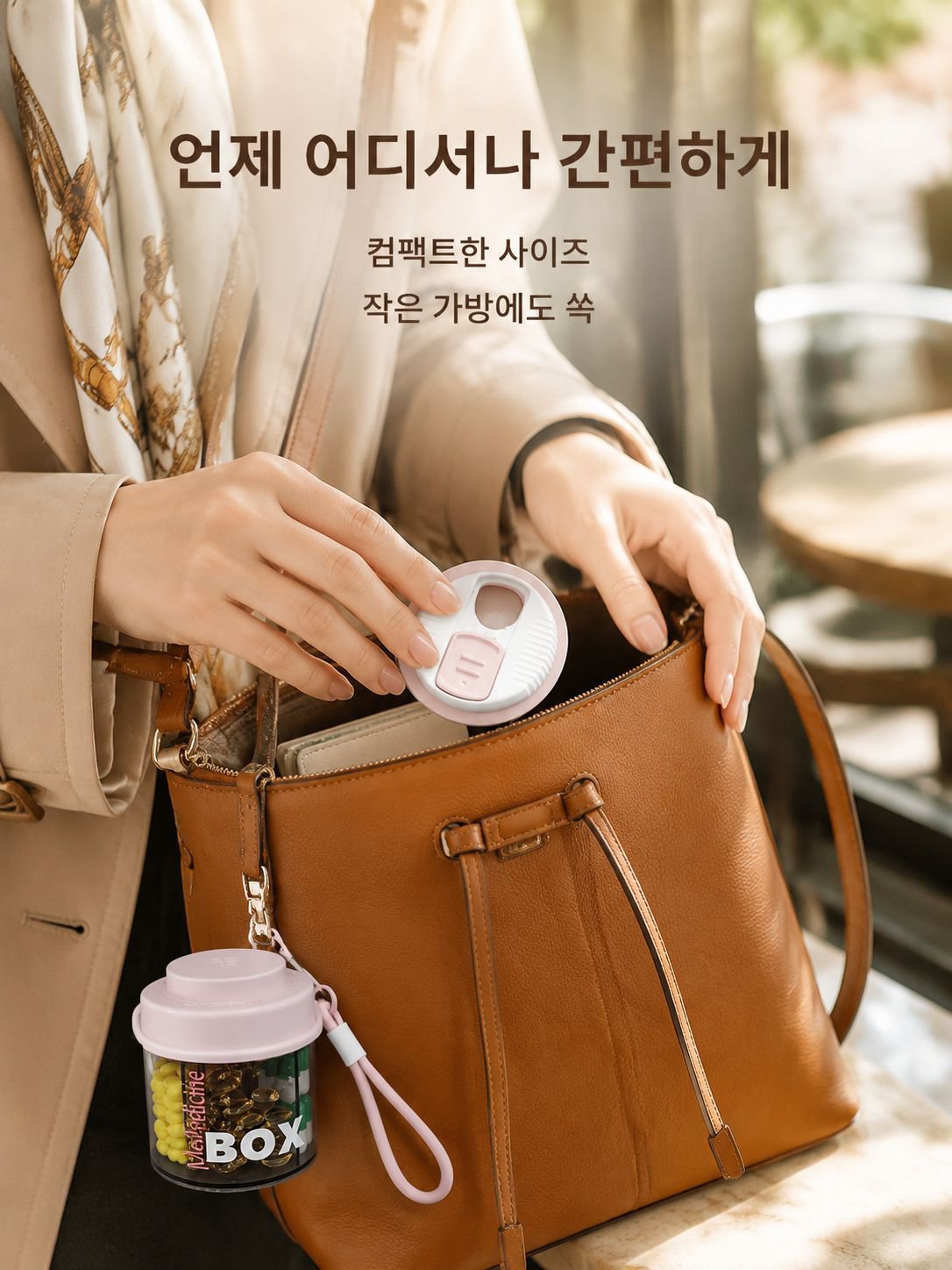 휴대용 약통 분리 수납함 하루 세끼 약품 소분함 약품 밀폐 알림 휴대용 약통