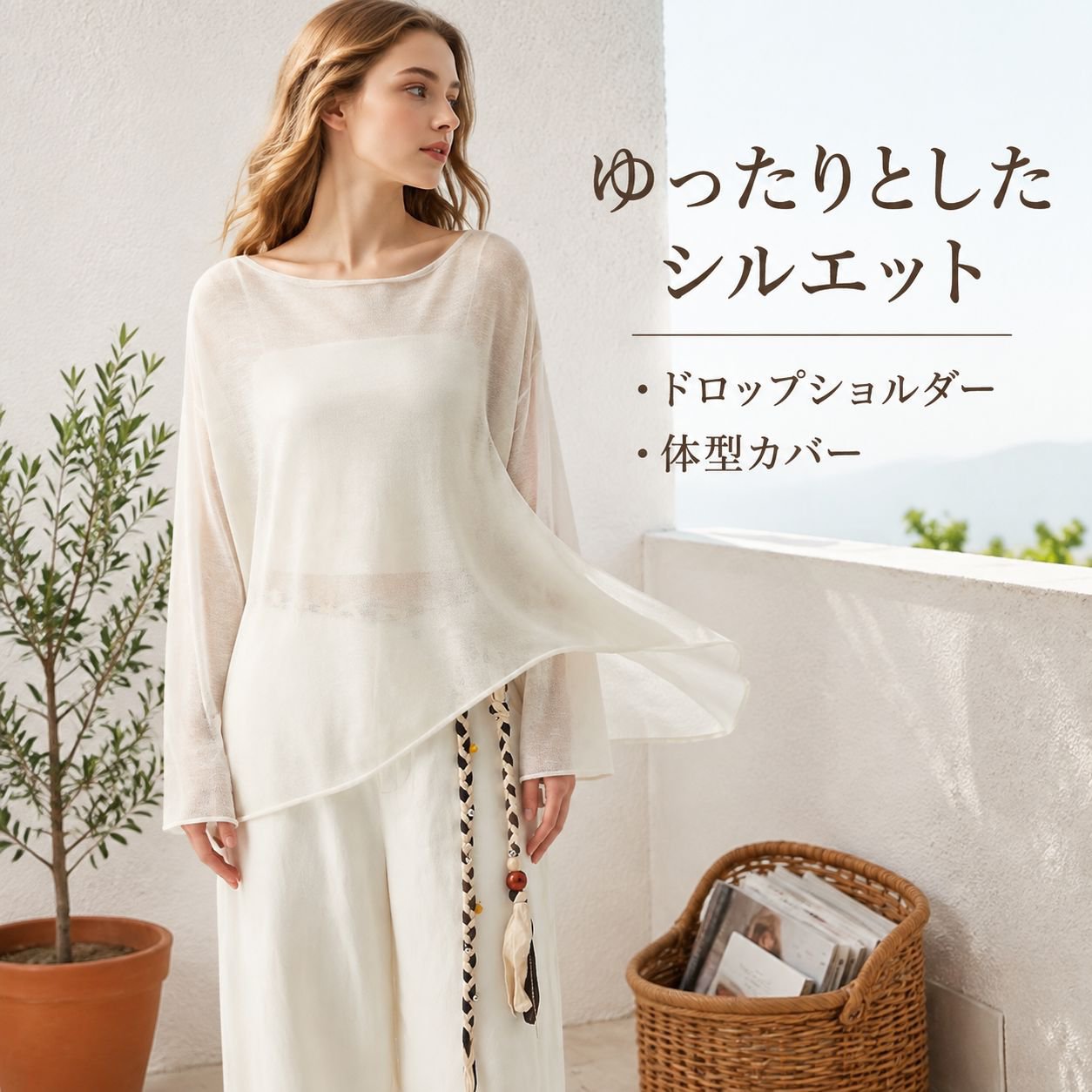 レディース 薄手通気テンセルリネン ゆったりカバーTシャツ 初秋新作