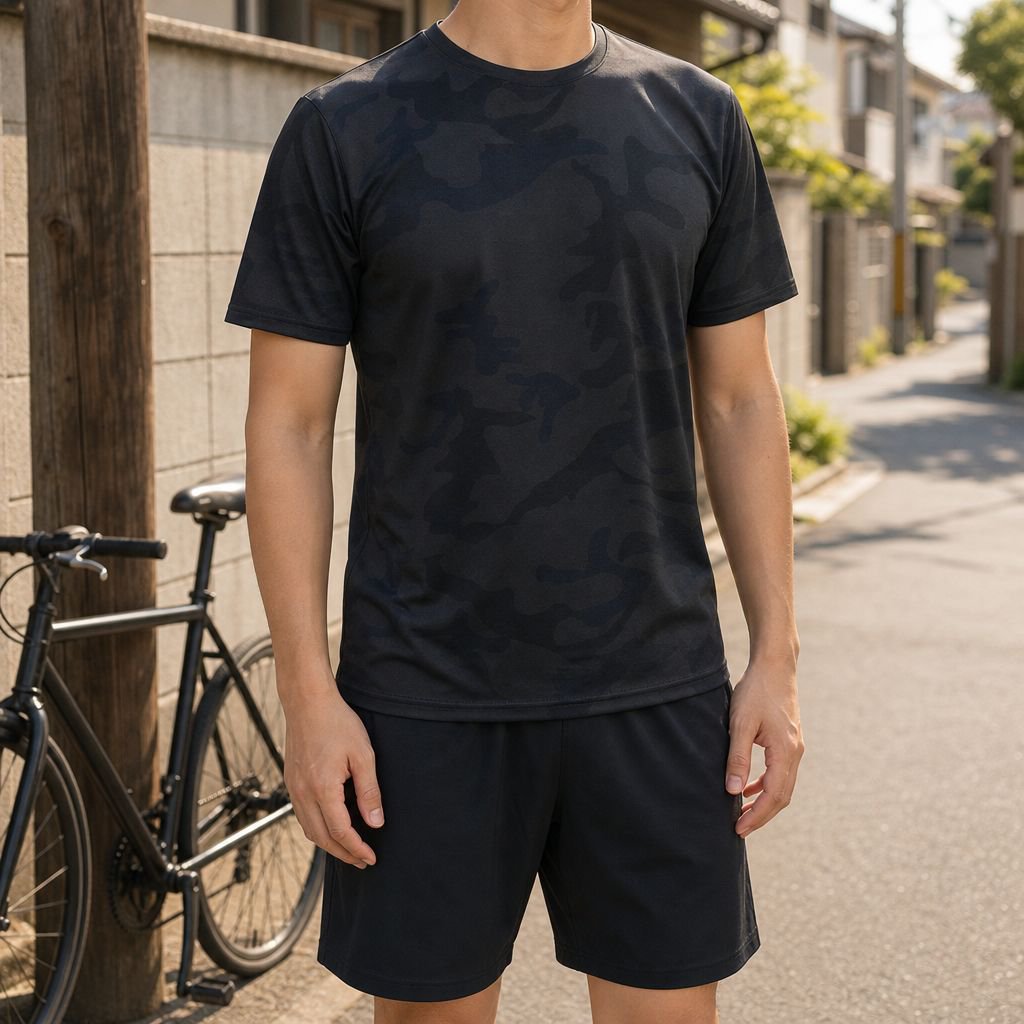 メンズ迷彩スポーツカジュアル半袖Tシャツ