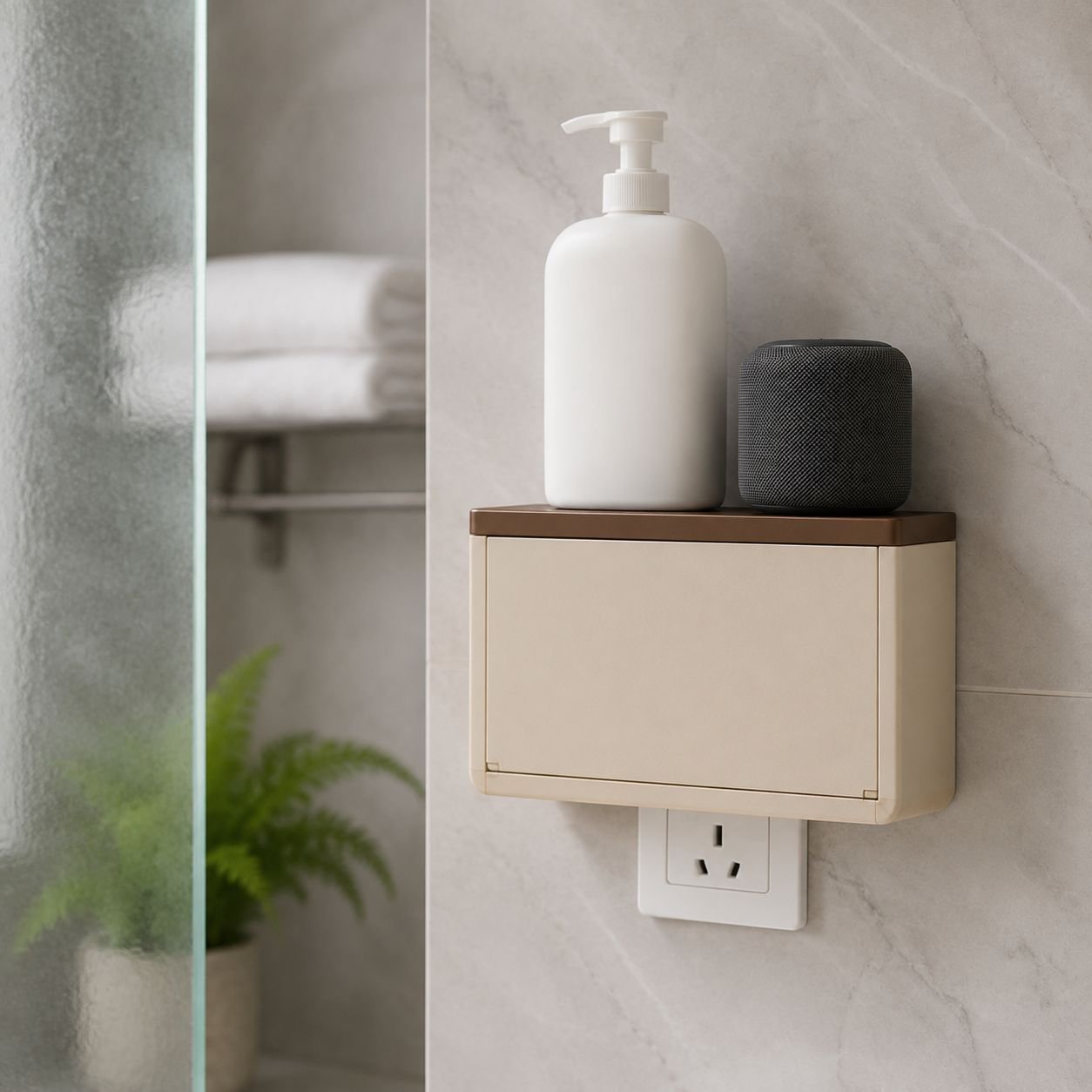 Easy installation of socket organizer shelf without drilling