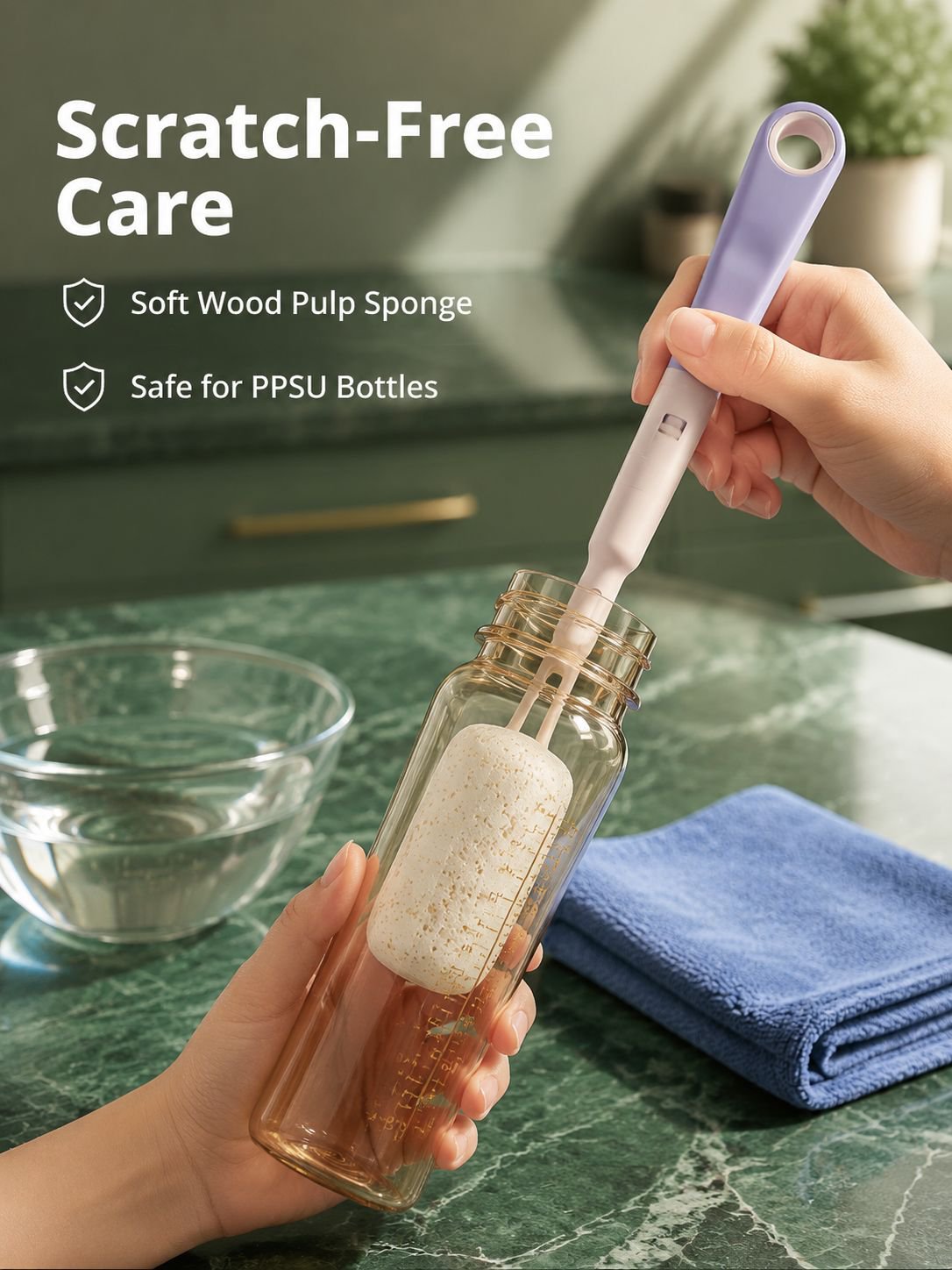 Travel Baby Bottle Brush with Pulp Cotton and Silicone Nipple Brush