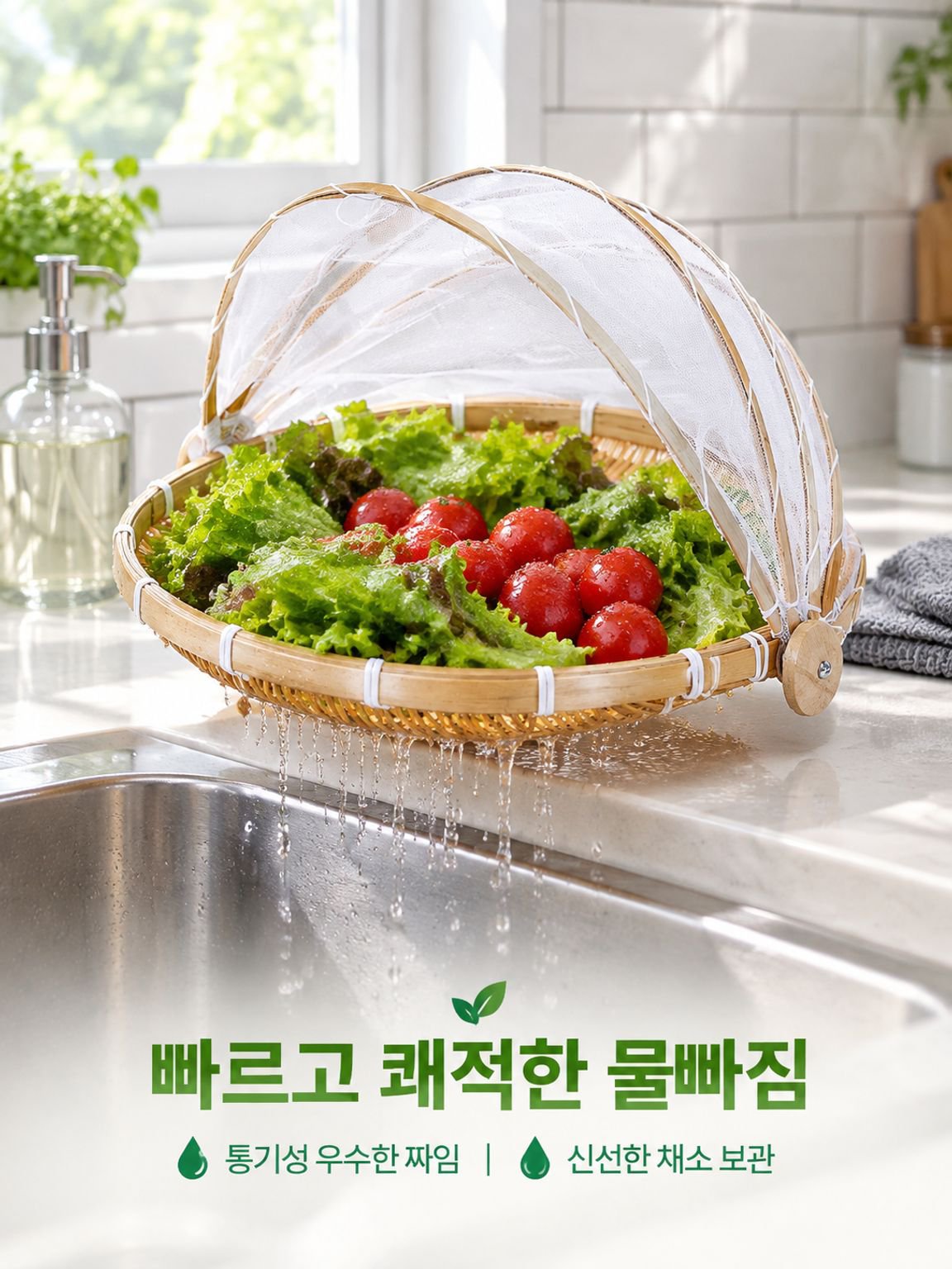 대나무 편물 그물 덮개 체 파리 방지 수납 광주리