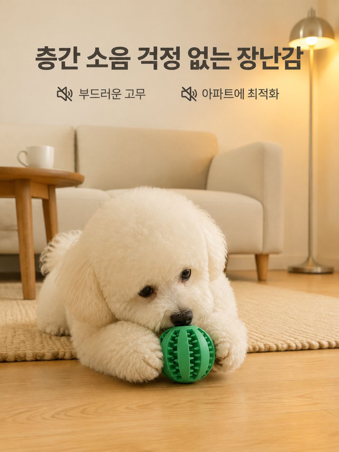 애완견이 공 장난감을 씹다