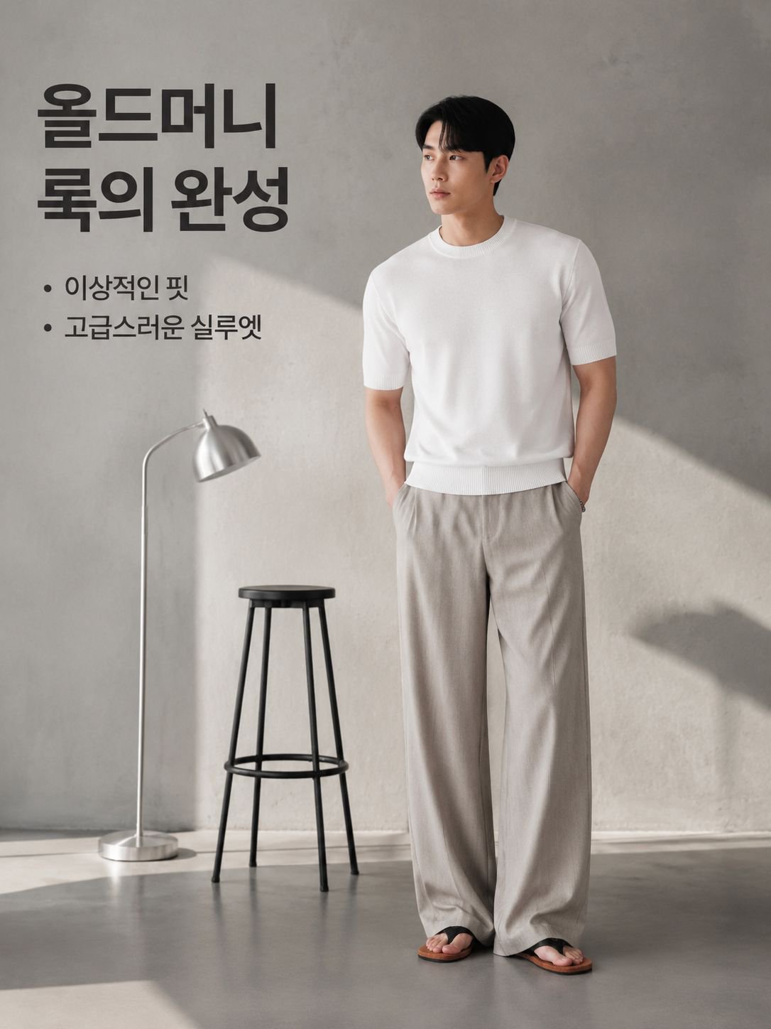 올드머니 스타일 드레이프 와이드핏 캐주얼 슬랙스