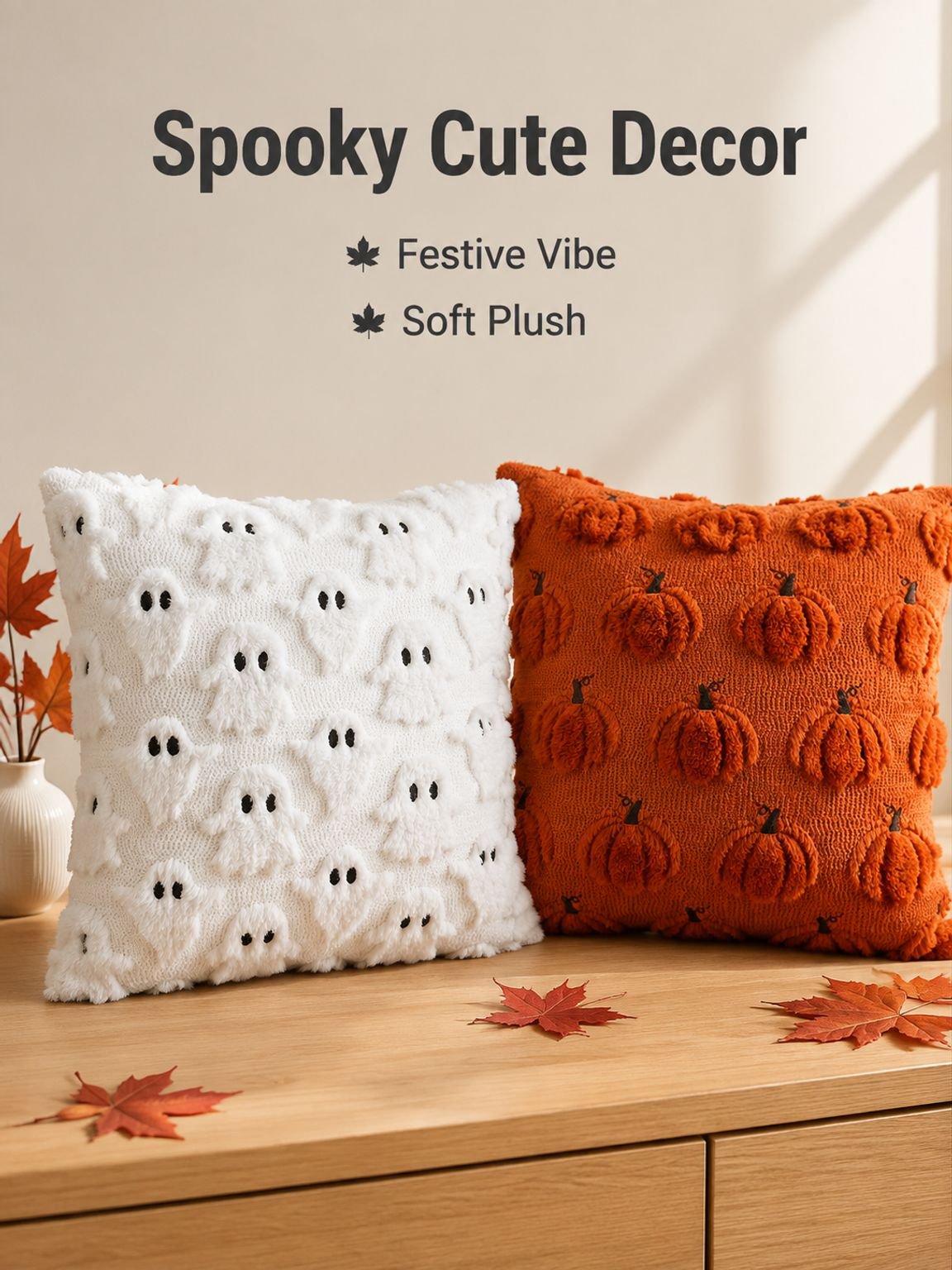 Halloween Pumpkin Ghost Plush Pillow Cover Fun Decor