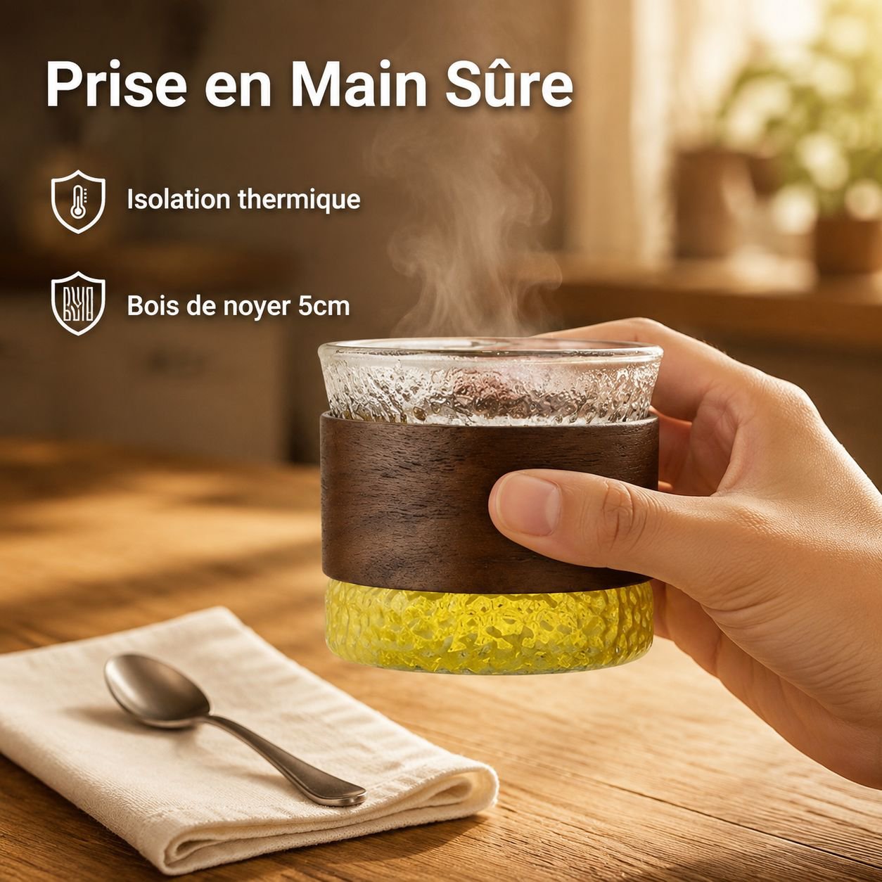 Tasse à thé en verre borosilicate martelé