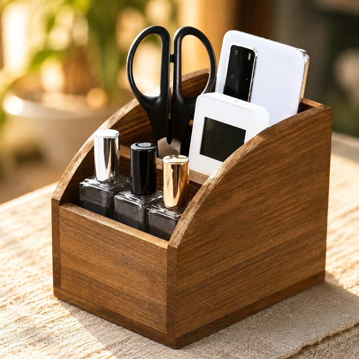 Organizador de mandos de madera multifuncional, estilo moderno