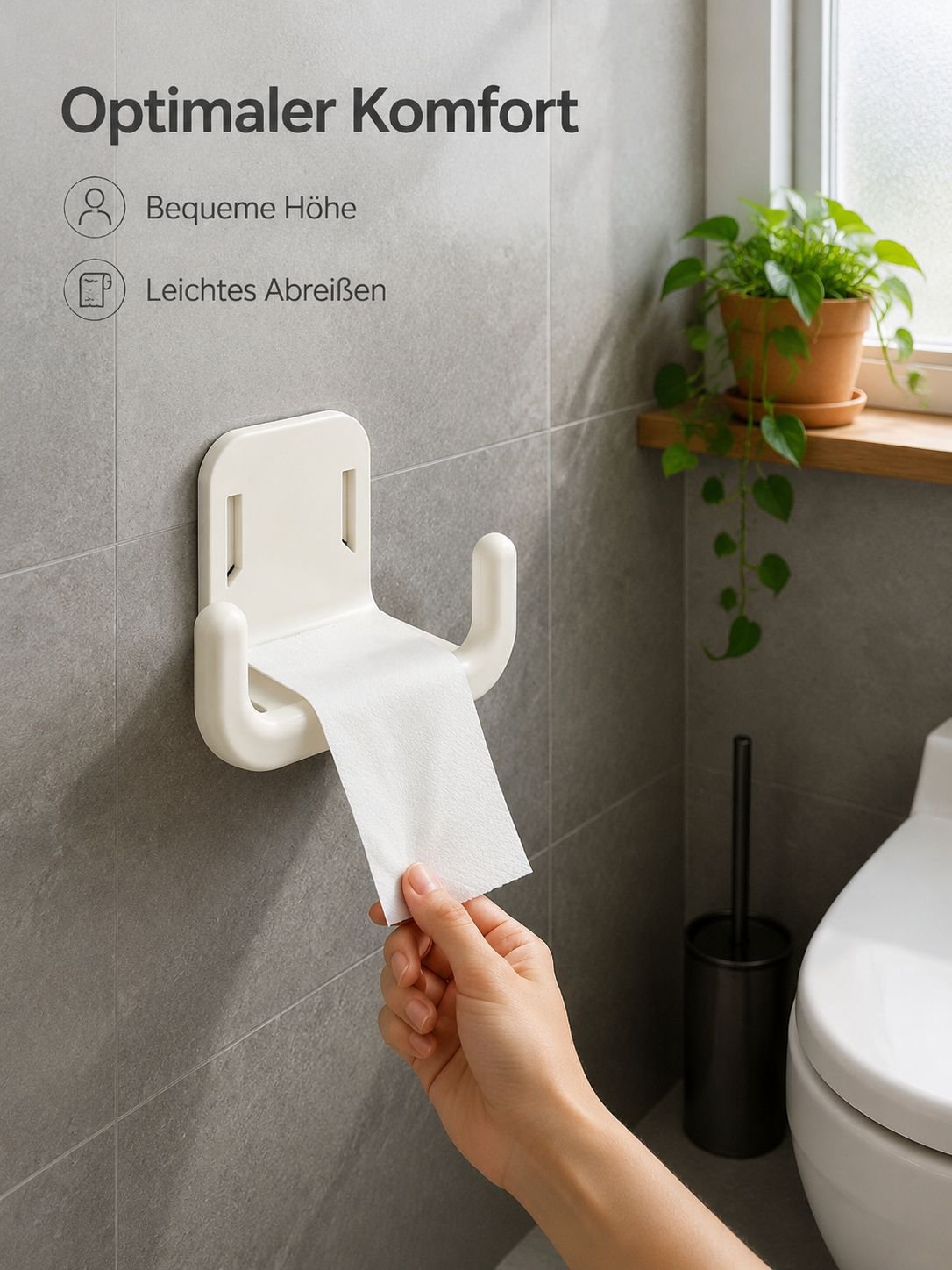 Einfache Installation des Toilettenpapierhalters ohne Werkzeug