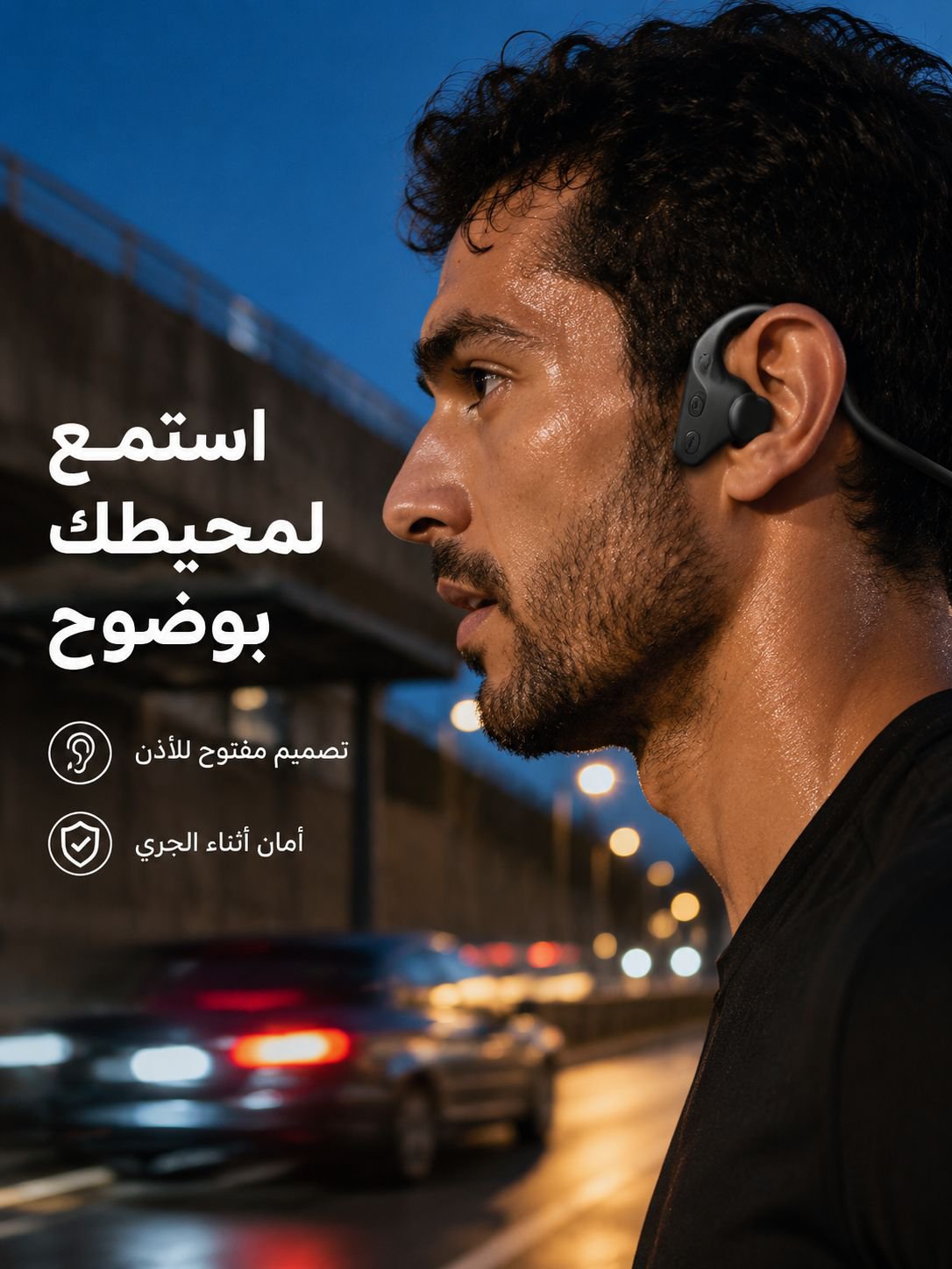 سماعة بلوتوث لاسلكية رياضية مقاومة للماء بتصميم مفتوح وتقنية توصيل عظمي