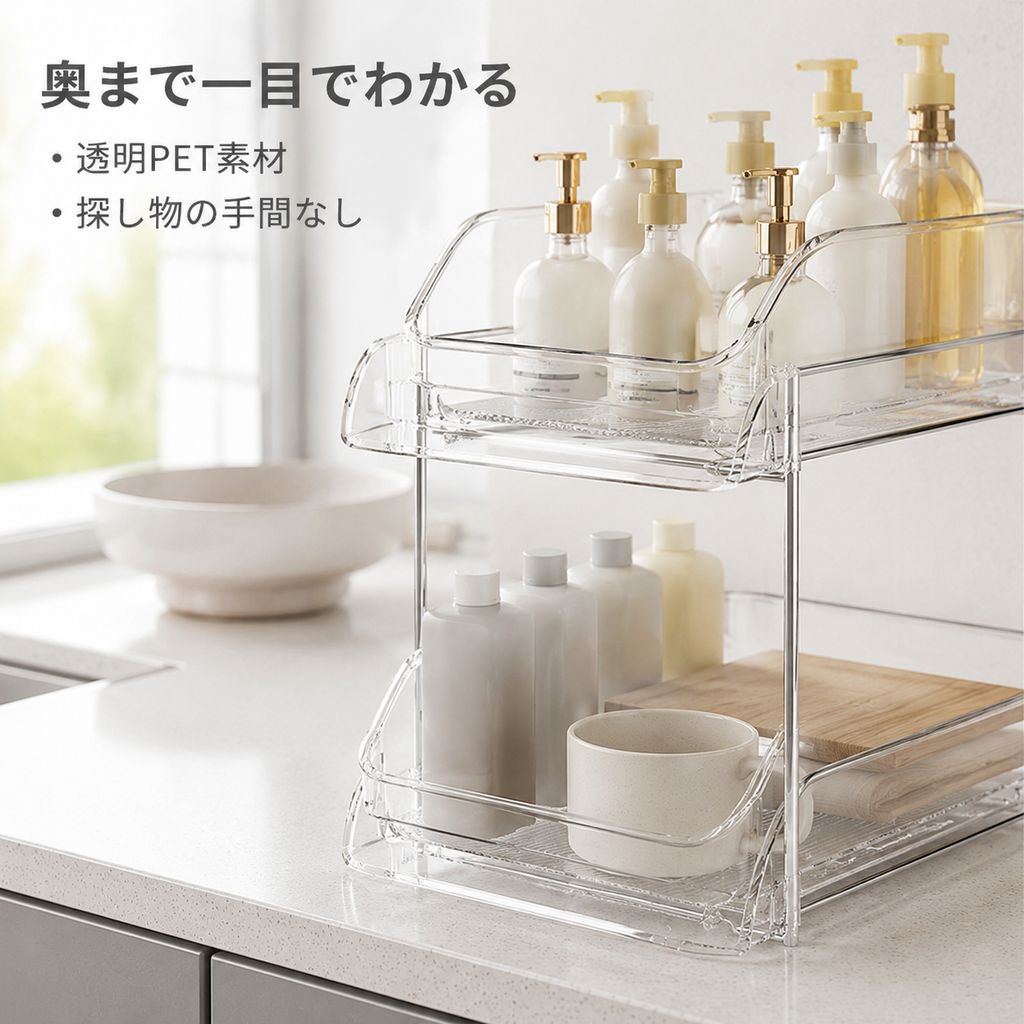 キッチンカウンター用の二段式引き出し式カップホルダー