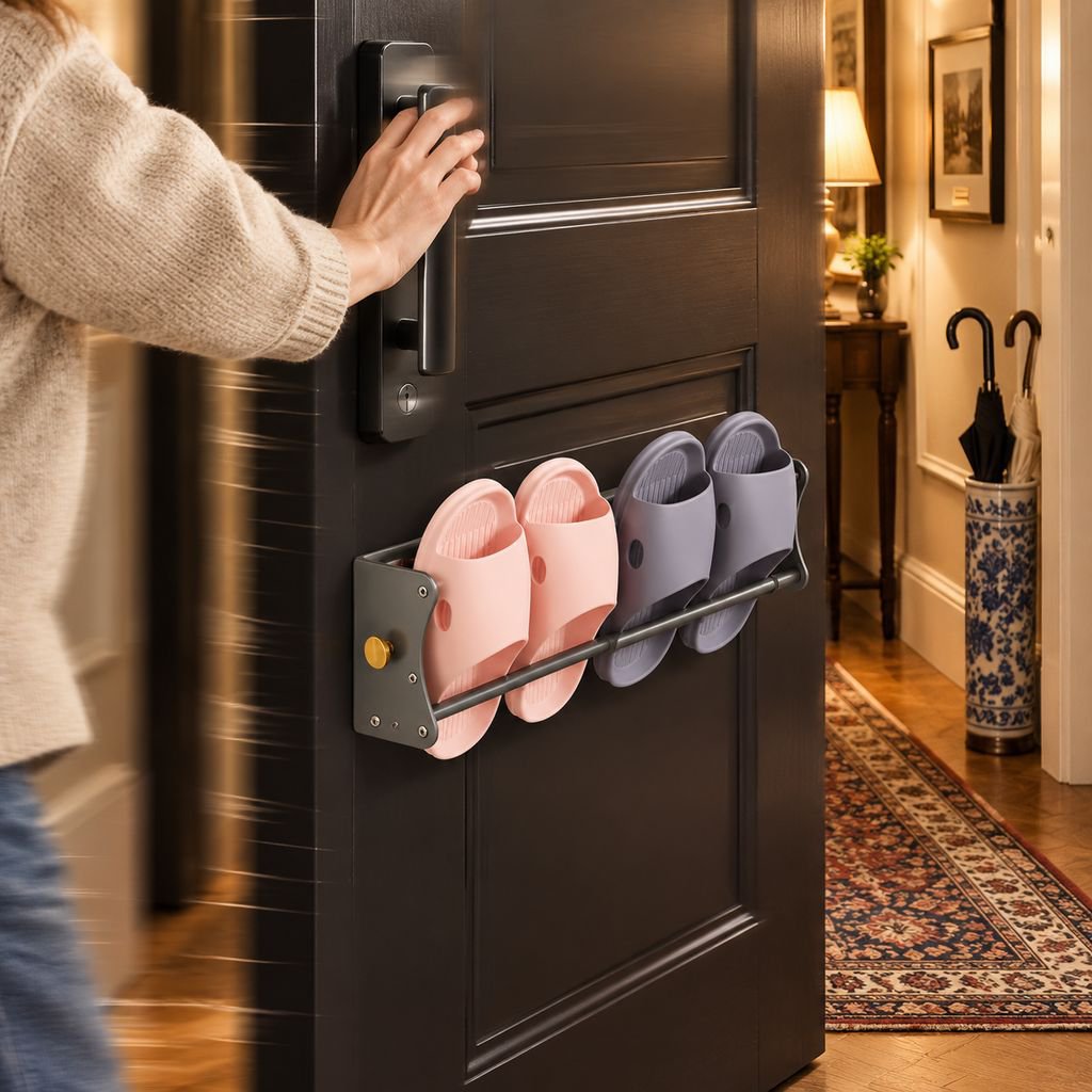 Space-saving wall hanging slipper holder