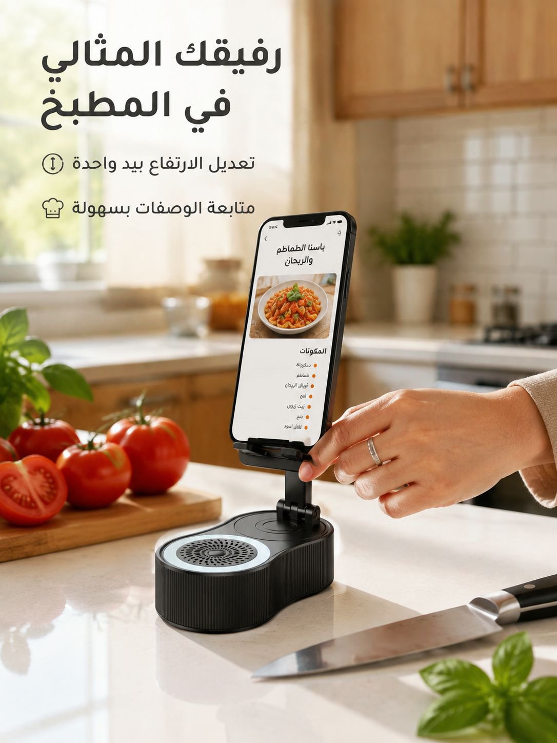 مكبر صوت متعدد الوظائف مع حامل هاتف قابل للتعديل