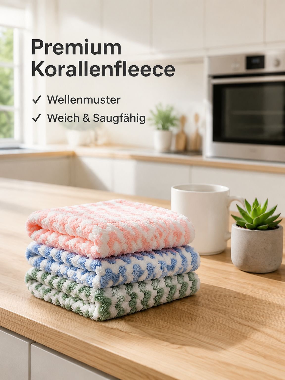Thickened Strong Absorbent Kitchen Cleaning Cloth with Edge Stripes, Household Cleaning Coral Fleece