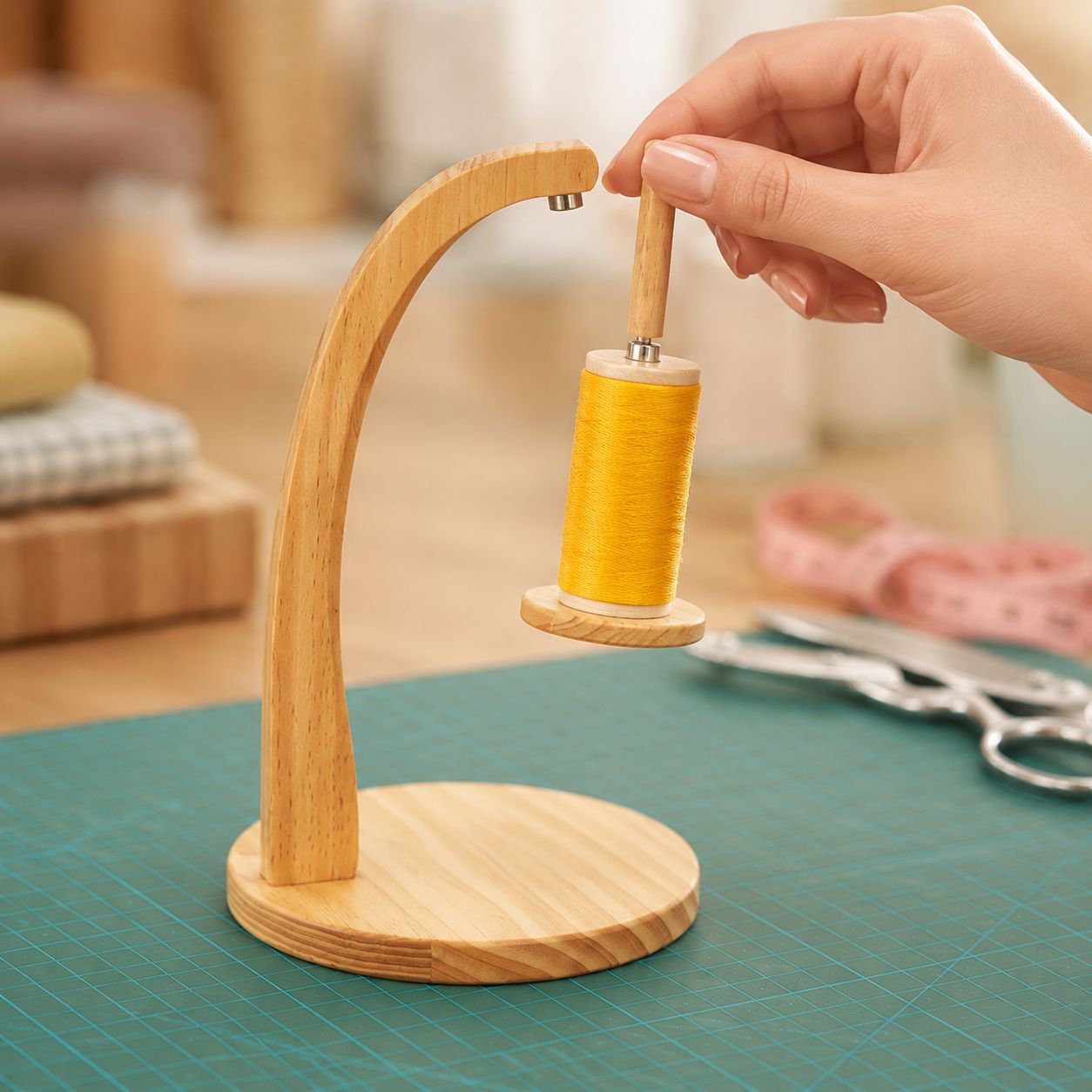 Rotating Magnetic Thread Holder with Spool and Tool Storage Grooves