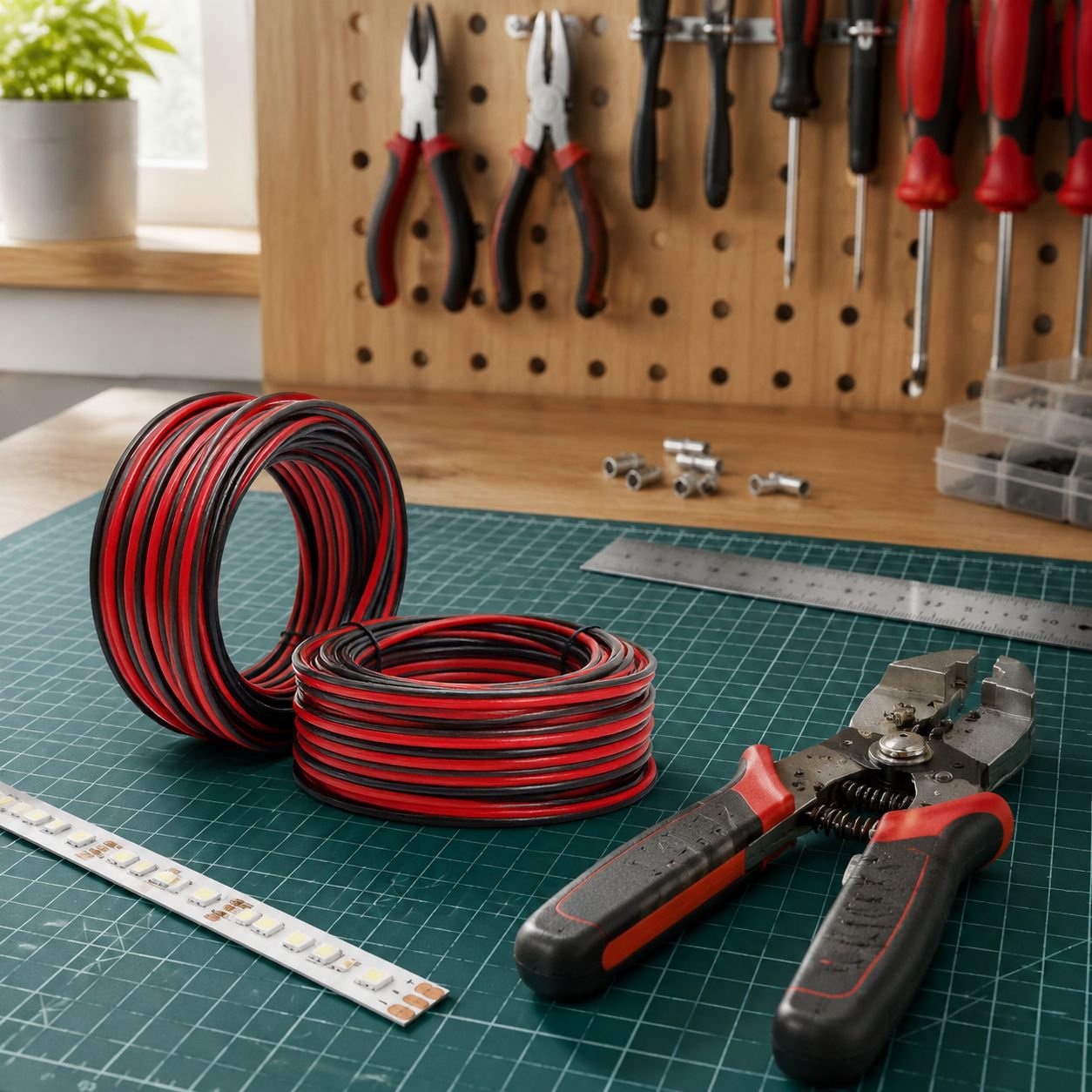PVC Rot-Schwarz Doppelader LED-Streifen Anschlusskabel 2468 Flachband Kleinrolle 30-16AWG
