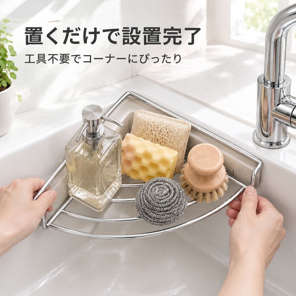 キッチン三角水切りラックシンク収納ラック雑巾収納蛇口周り収納料理用品
