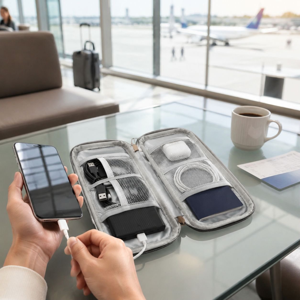 Travel organizer bag for cables, chargers, and electronics