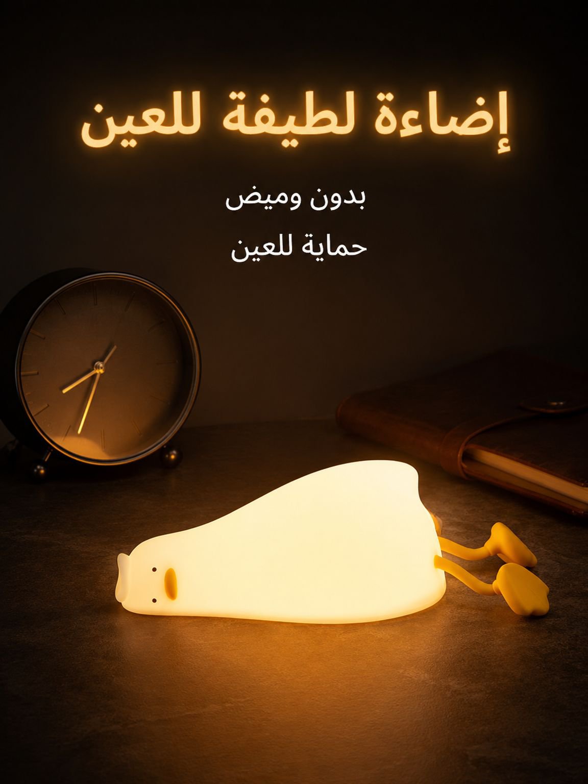 مصباح ليلي لطيف من السيليكون على شكل بطة مستلقية
