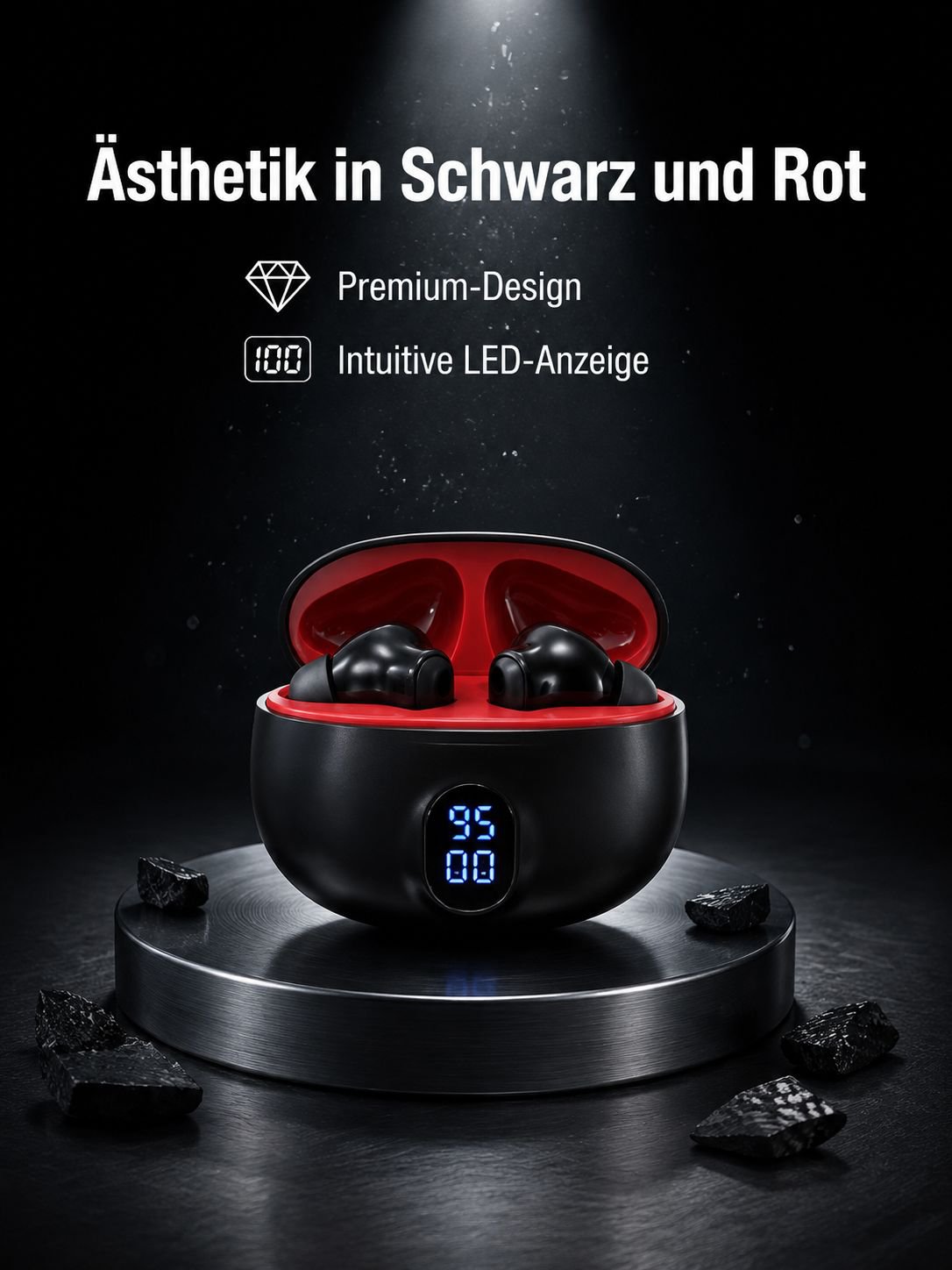 Bluetooth 5.3 Halb In-Ear Kopfhörer mit digitaler Anzeige