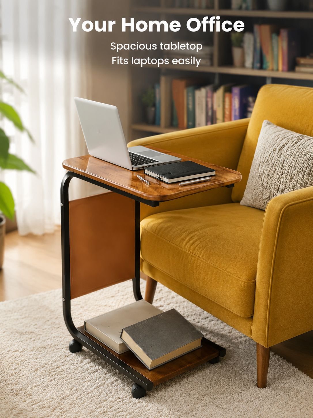 Small accent table placed beside sofa for convenient storage