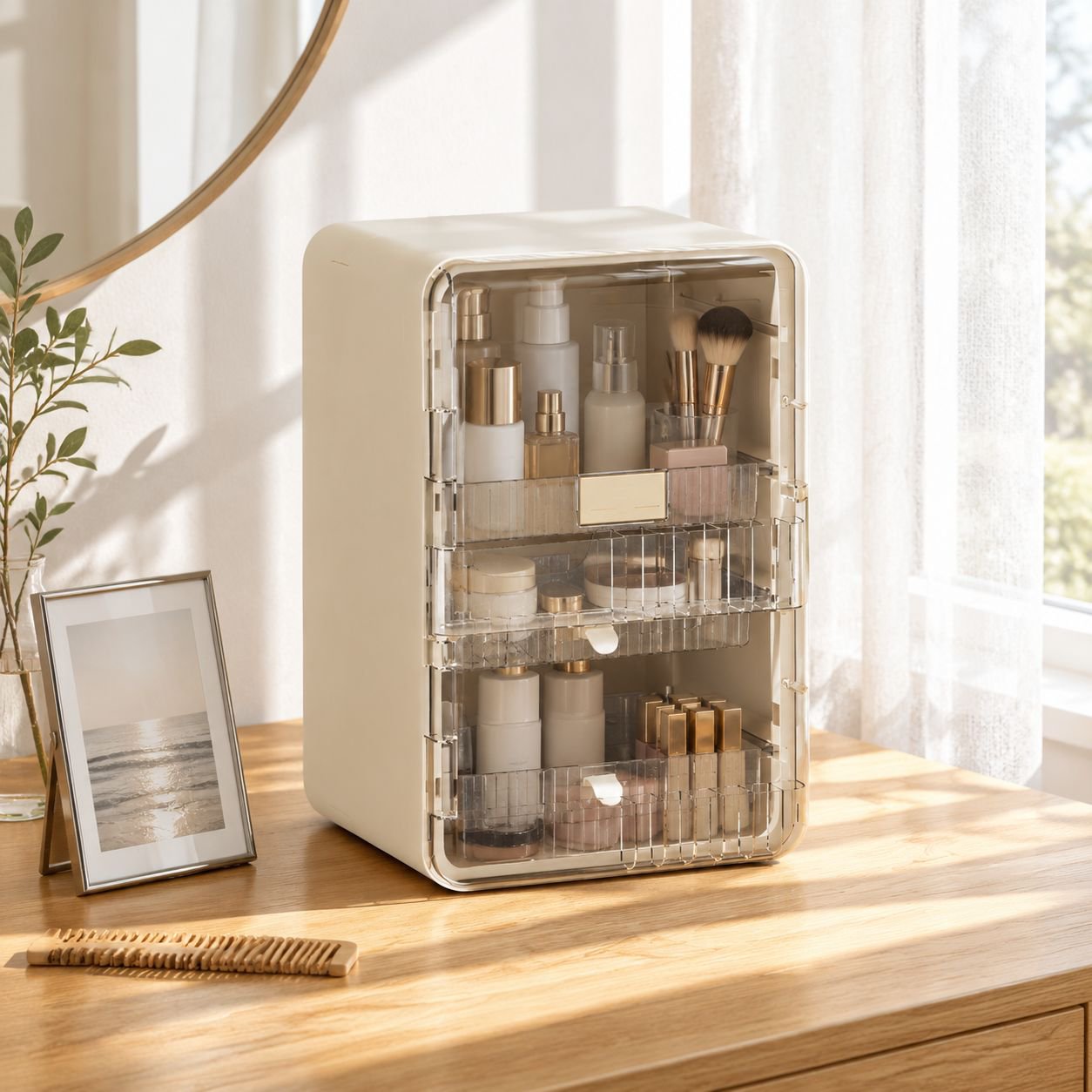 Hochwertige faltbare Make-up-Box, große staubdichte Aufbewahrungsbox