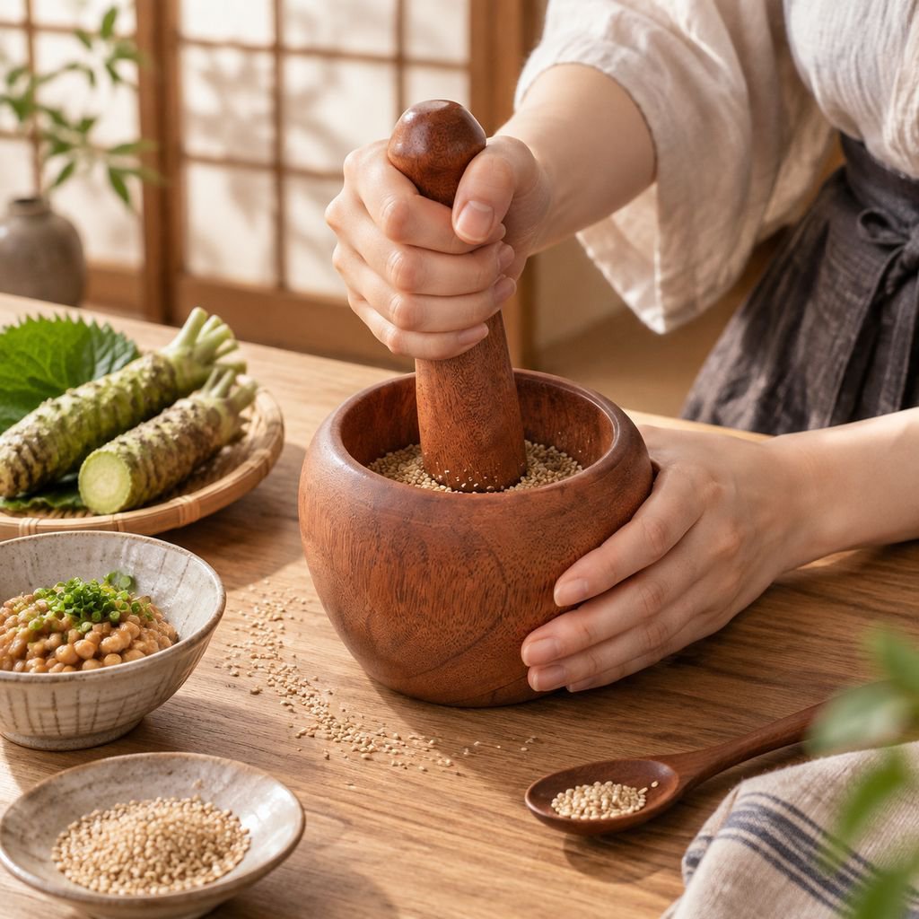 天然無垢材のニンニクすり鉢とすりこぎ