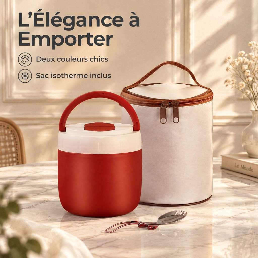 Boîte Repas Isotherme en Inox Bento Portable avec Poignée Étudiant Bureau
