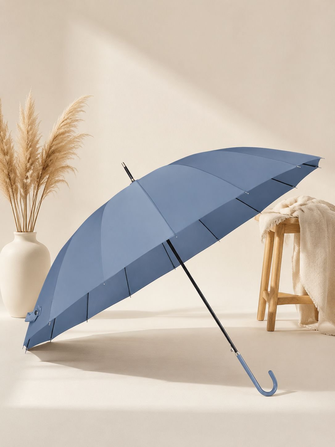 Japanese color long handle umbrella small fresh leather handle curved hook straight rod 16 bone larg