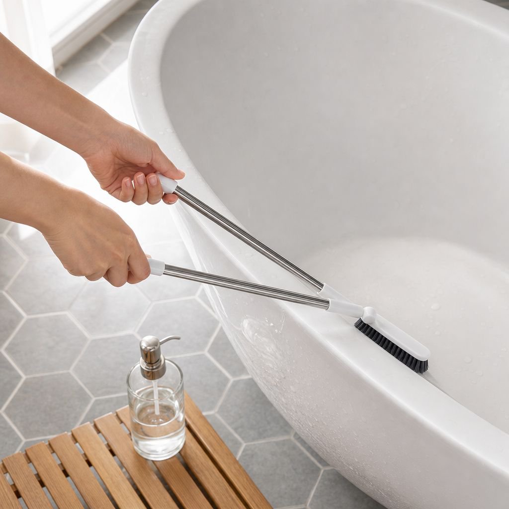 Stiff bristle brush for cleaning bathroom tile grout