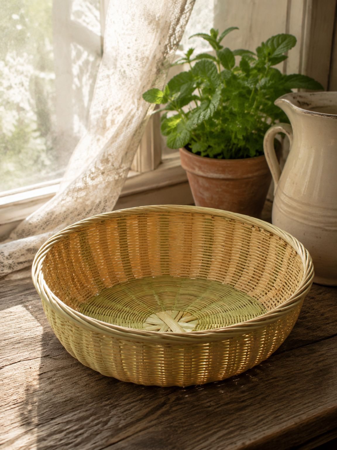 Handmade bamboo woven vegetable basket for kitchen storage