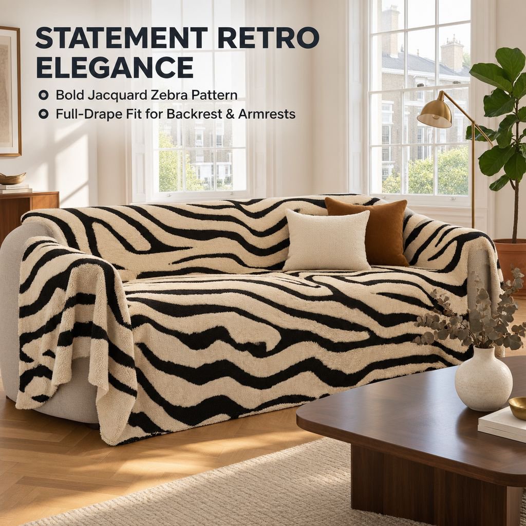 Plush Zebra Pattern Sofa Throw Blanket Full Coverage Couch Slipcover