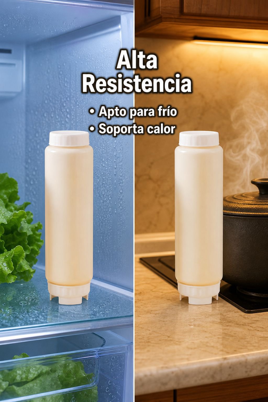 Botella exprimible de plástico resistente con doble boquilla