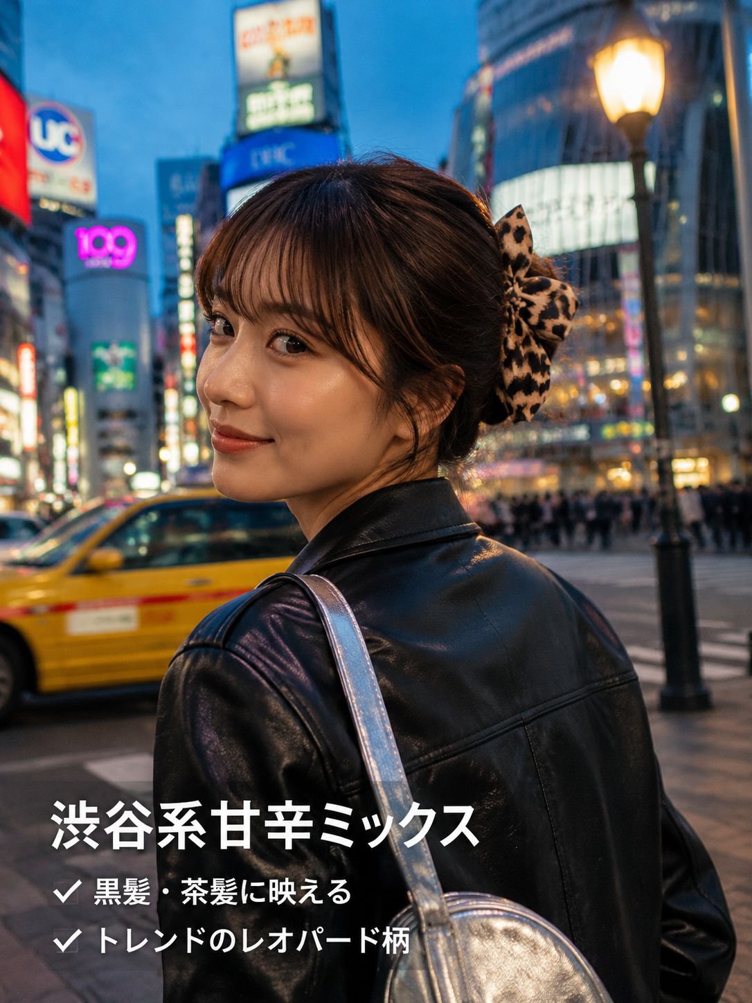 ヒョウ柄のリボンヘアクリップ