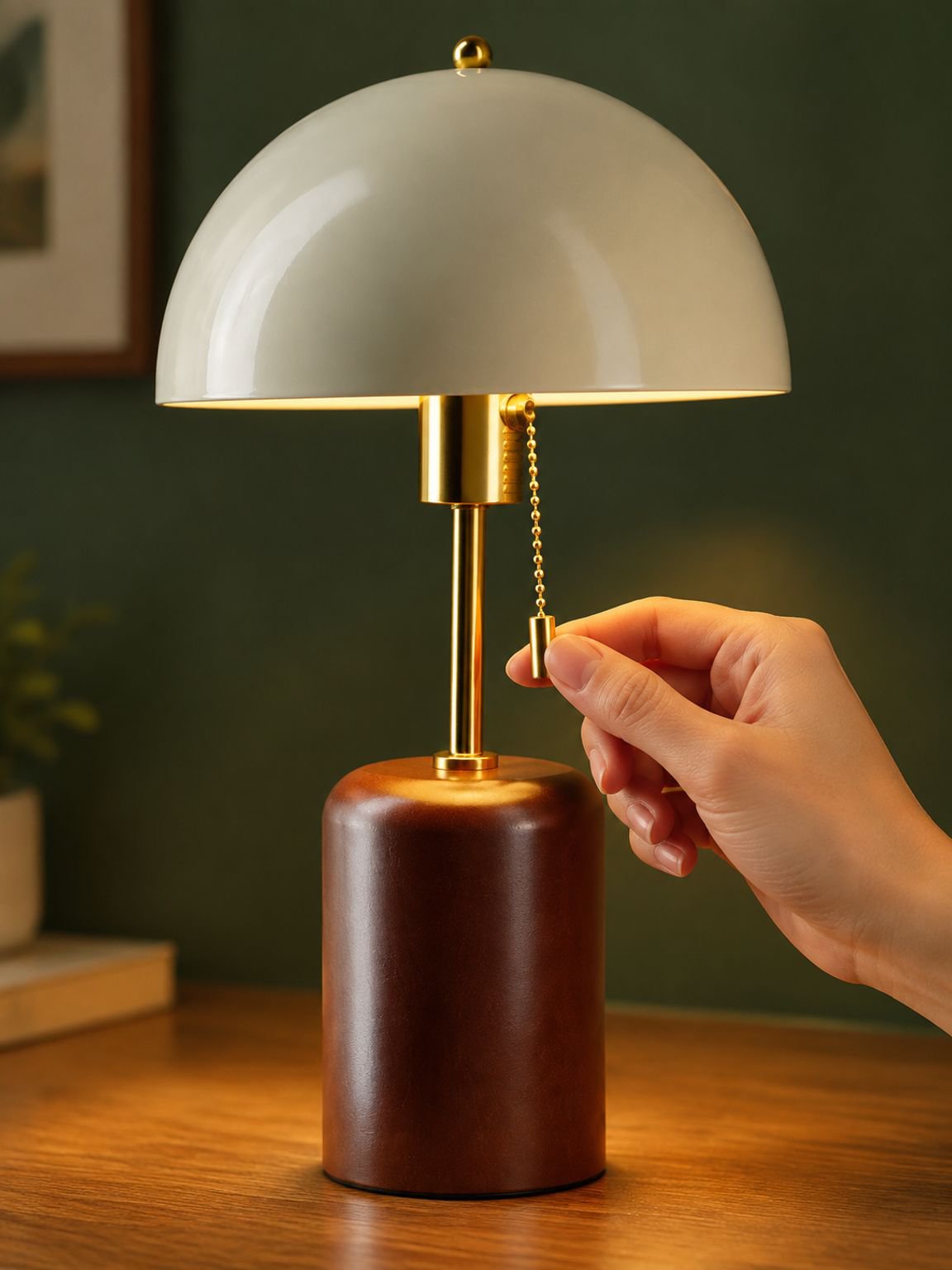 Retro Nachttischlampe aus Massivholz im südostasiatischen Stil auf Nachttisch