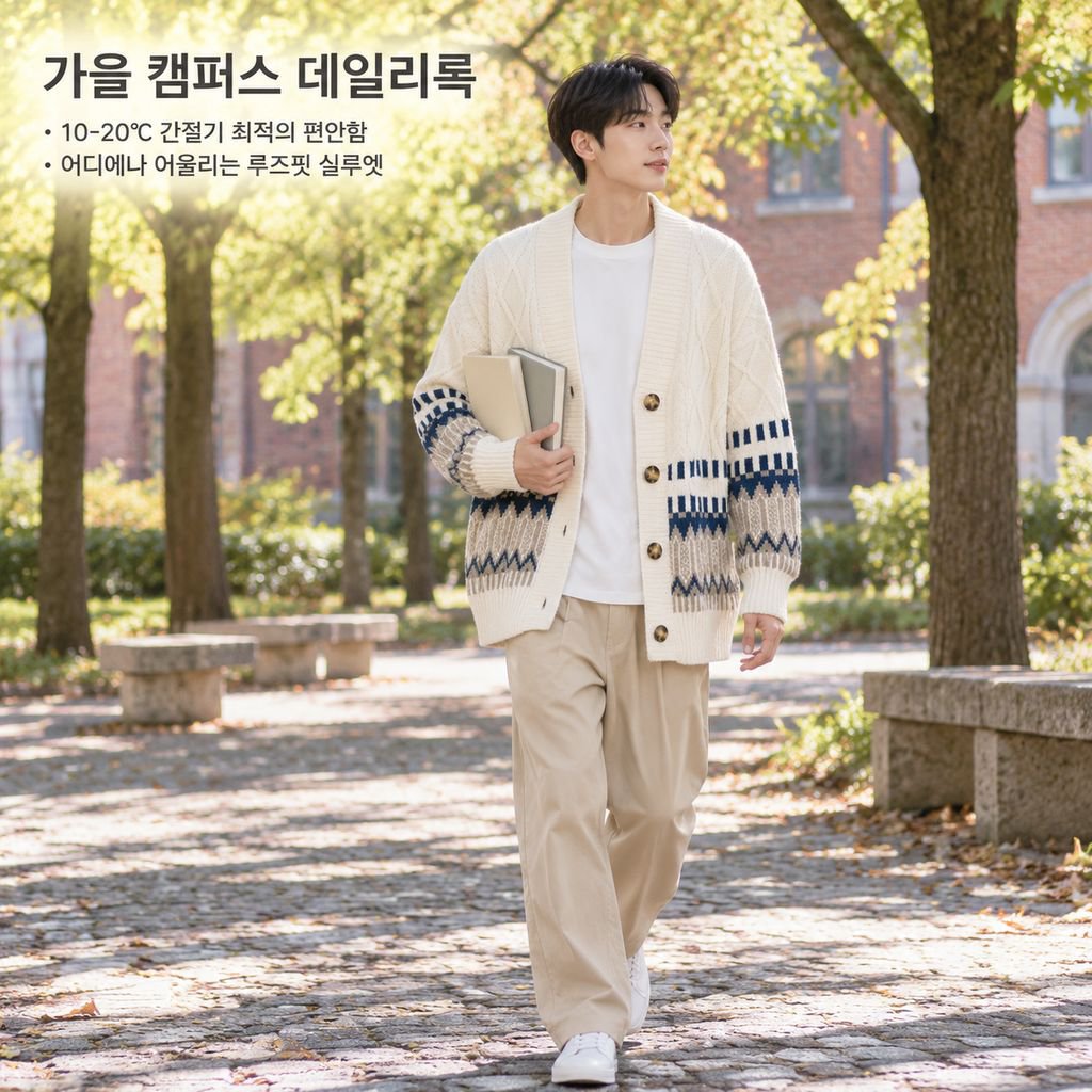 남성 빈티지 프레피룩 루즈핏 니트 가디건 봄 가을 커플 스웨터 아우터
