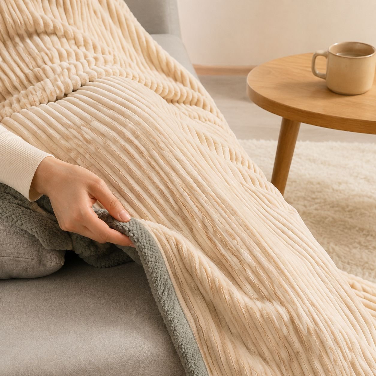 Elegant soft office blanket in neutral color