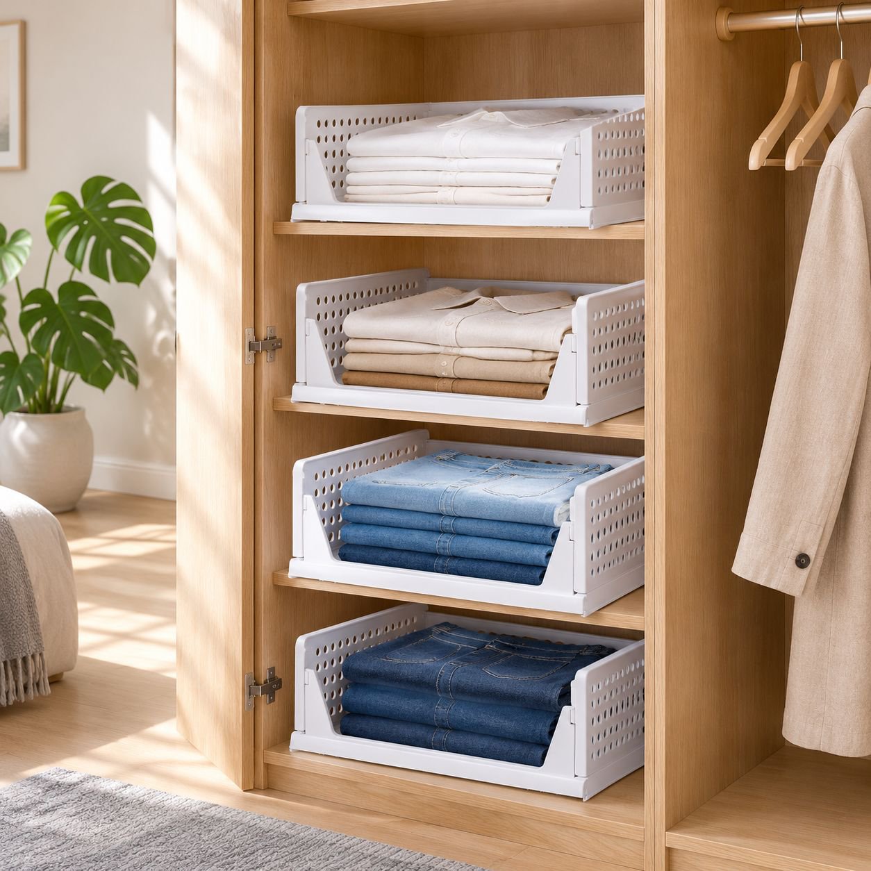Drawer storage rack for shoes and folded clothes