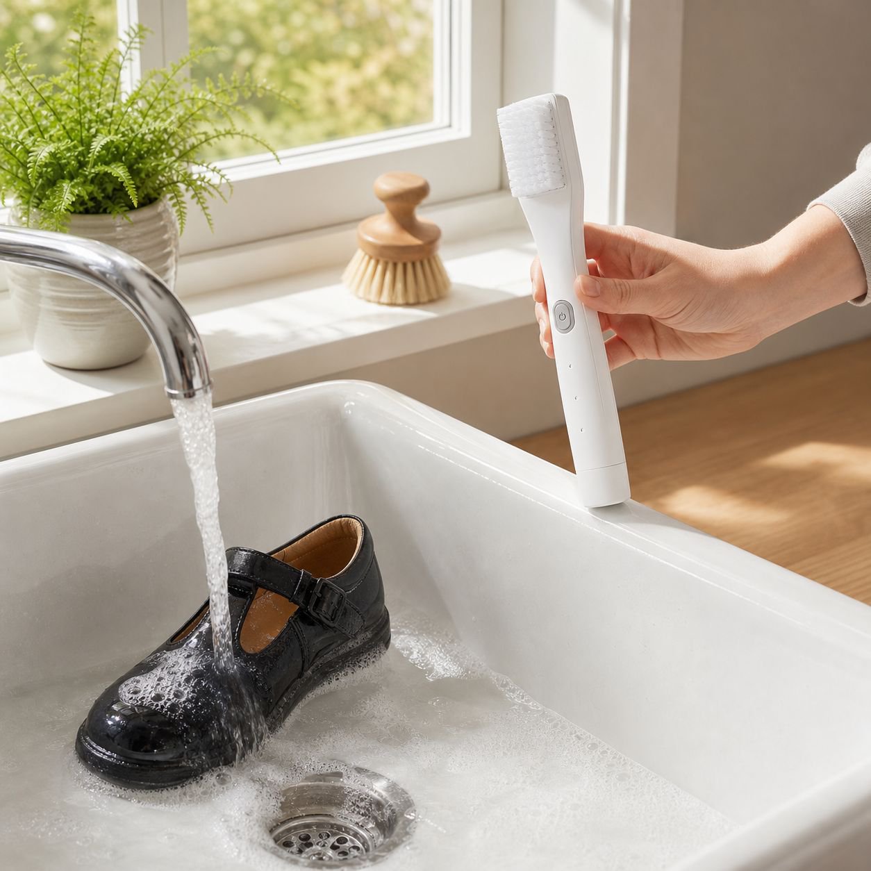 Electric shoe brush charging via USB cable